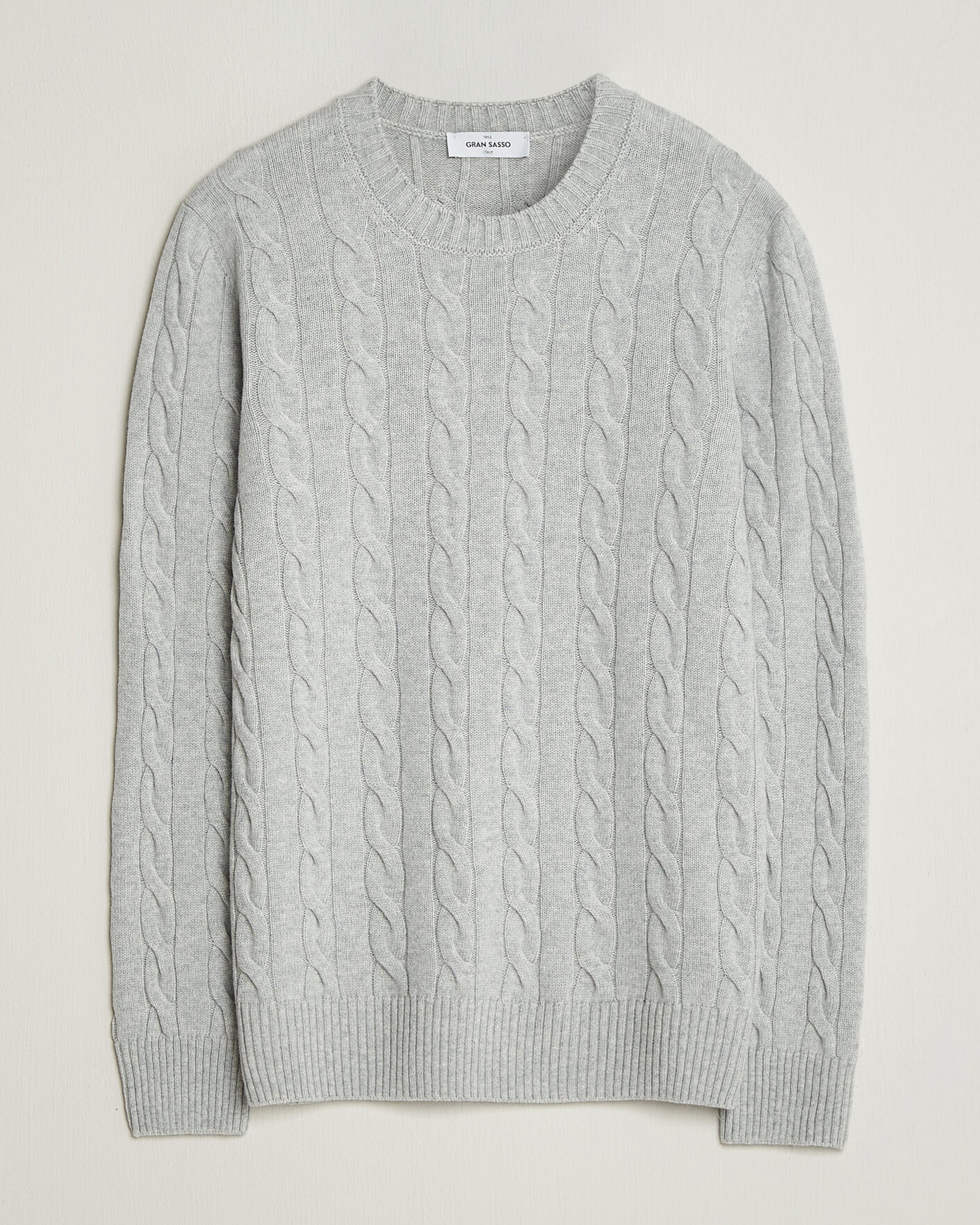 Hombres | Jerséis y prendas de punto | Gran Sasso | Wool/Cashmere Cable Crew Neck Light Grey Melange