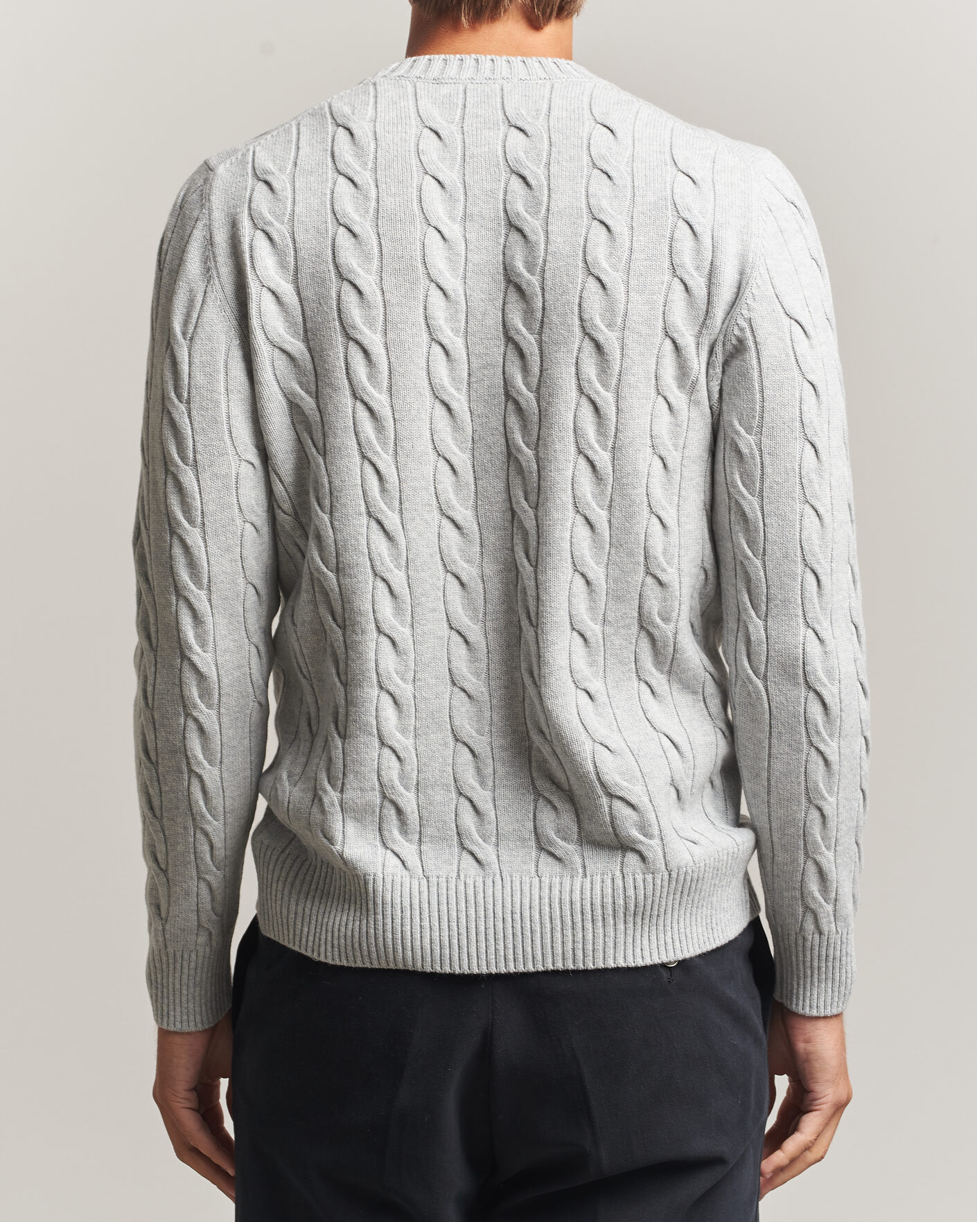 Hombres | Jerséis y prendas de punto | Gran Sasso | Wool/Cashmere Cable Crew Neck Light Grey Melange