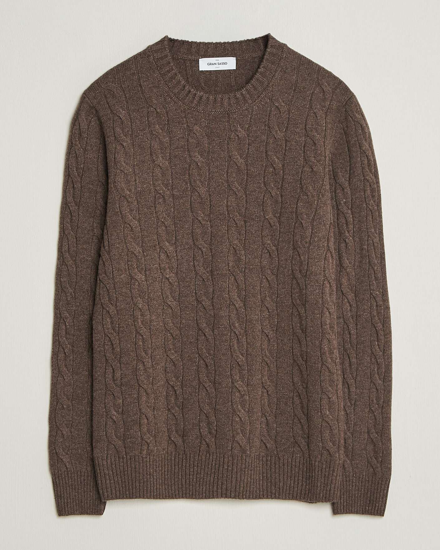 Hombres | Jerséis y prendas de punto | Gran Sasso | Wool/Cashmere Cable Crew Neck Dark Brown Melange