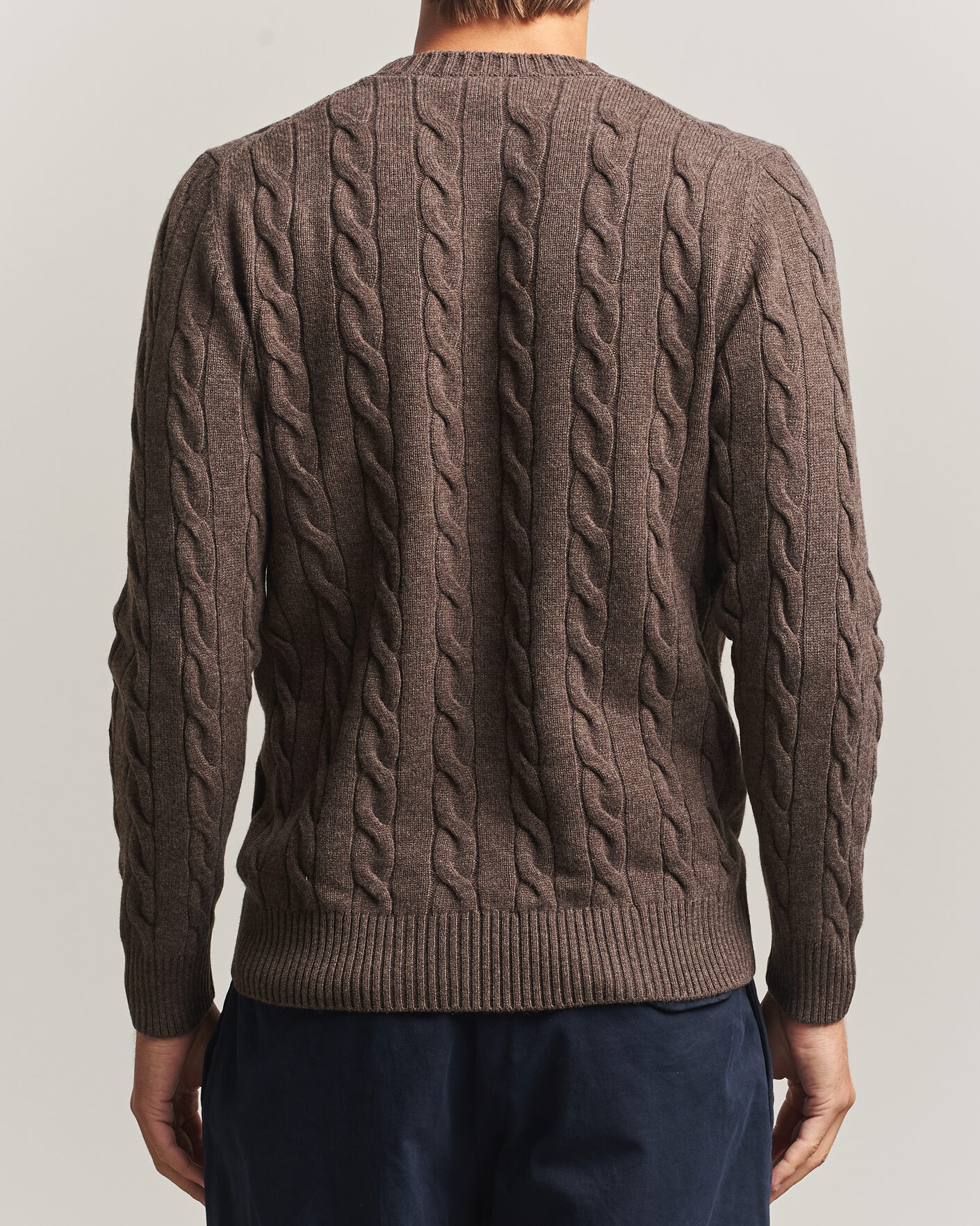 Hombres | Jerséis y prendas de punto | Gran Sasso | Wool/Cashmere Cable Crew Neck Dark Brown Melange