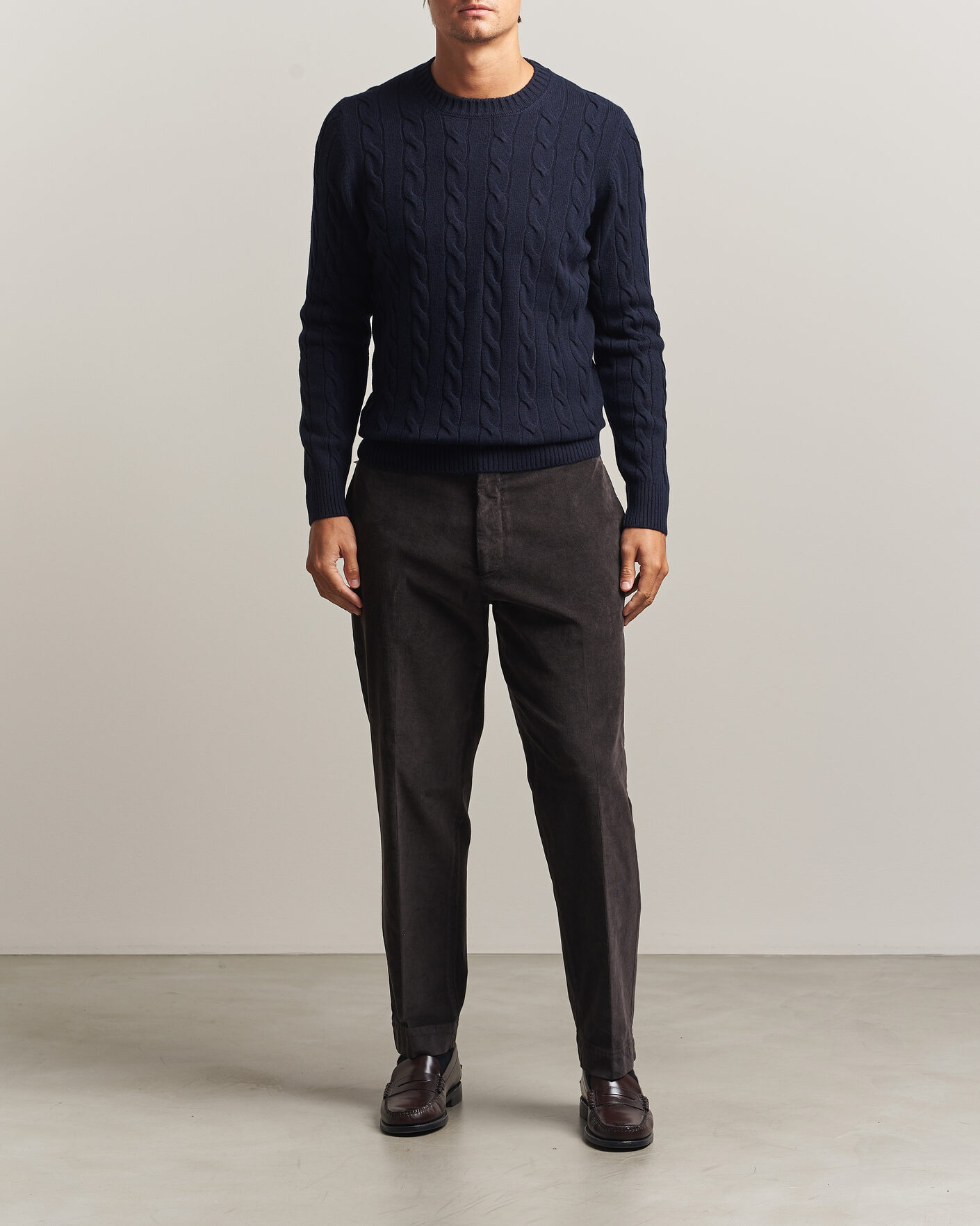 Hombres | Jerséis y prendas de punto | Gran Sasso | Wool/Cashmere Cable Crew Neck Navy