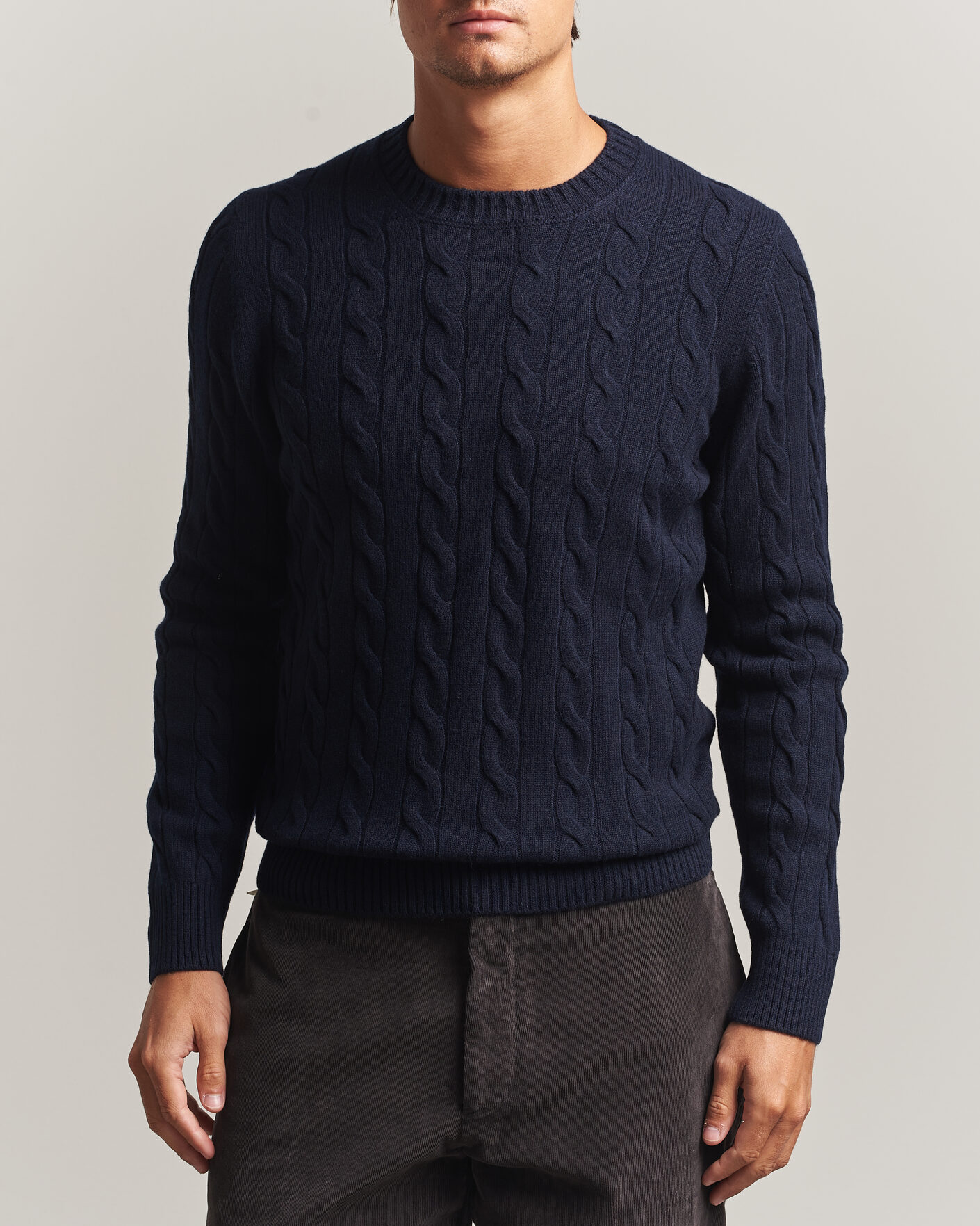 Hombres | Jerséis y prendas de punto | Gran Sasso | Wool/Cashmere Cable Crew Neck Navy