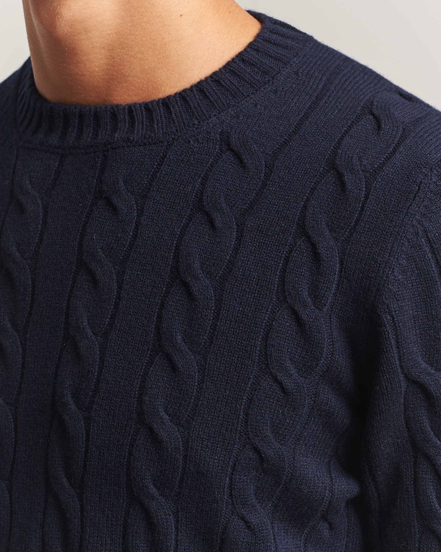 Hombres | Jerséis y prendas de punto | Gran Sasso | Wool/Cashmere Cable Crew Neck Navy