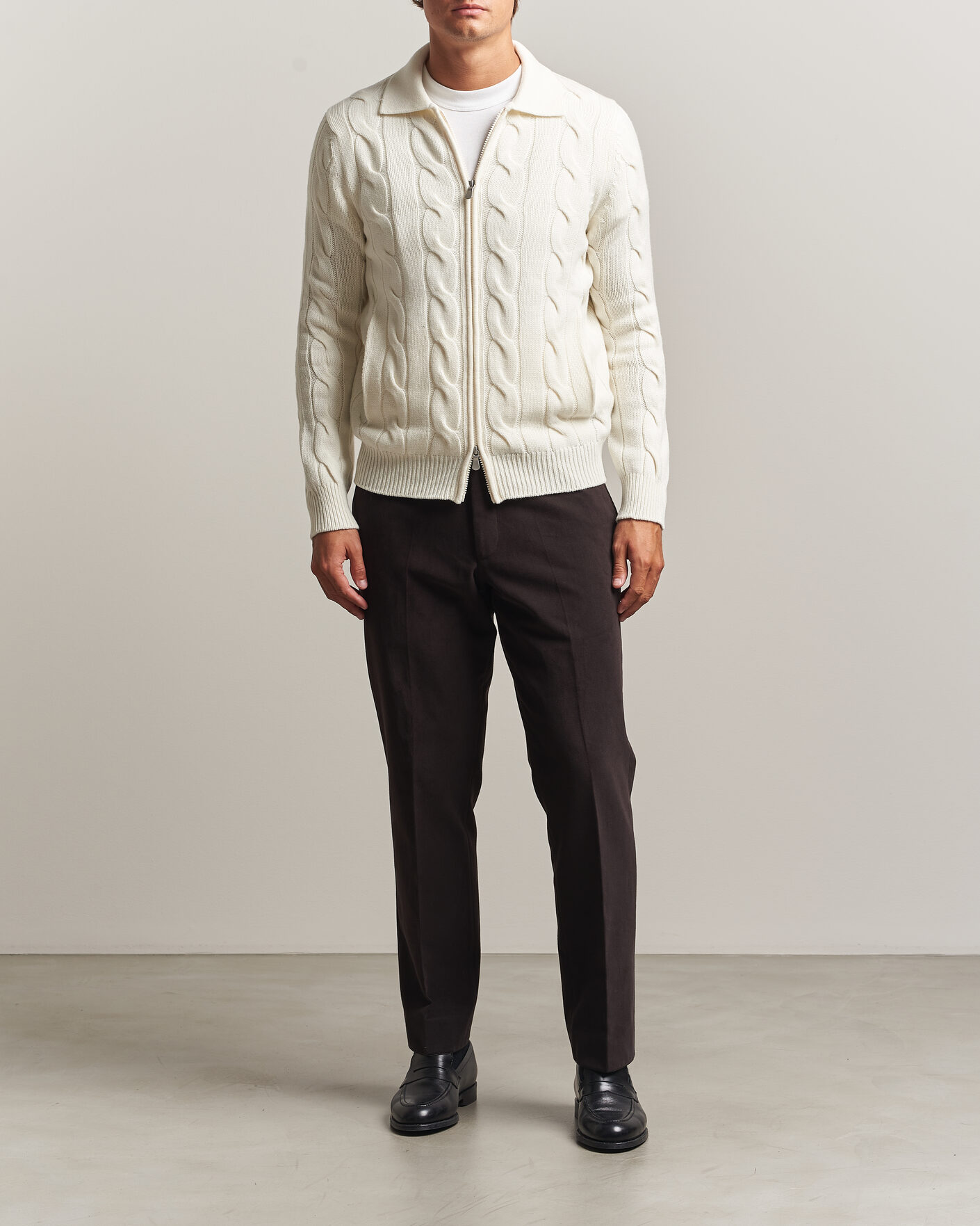 Hombres | Jerséis y prendas de punto | Gran Sasso | Wool/Cashmere Cable Full Zip Cream