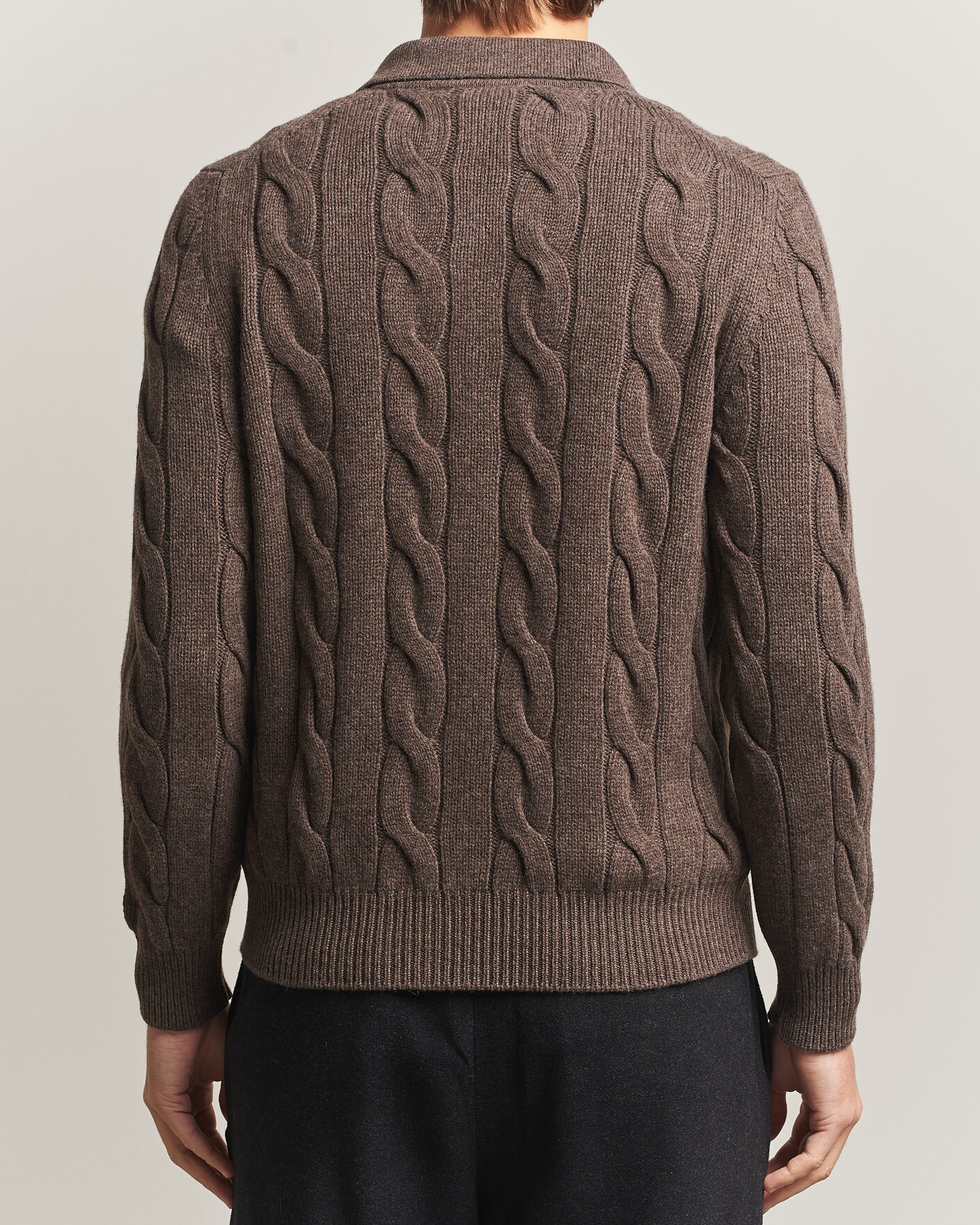 Hombres | Jerséis y prendas de punto | Gran Sasso | Wool/Cashmere Cable Full Zip Dark Brown Melange