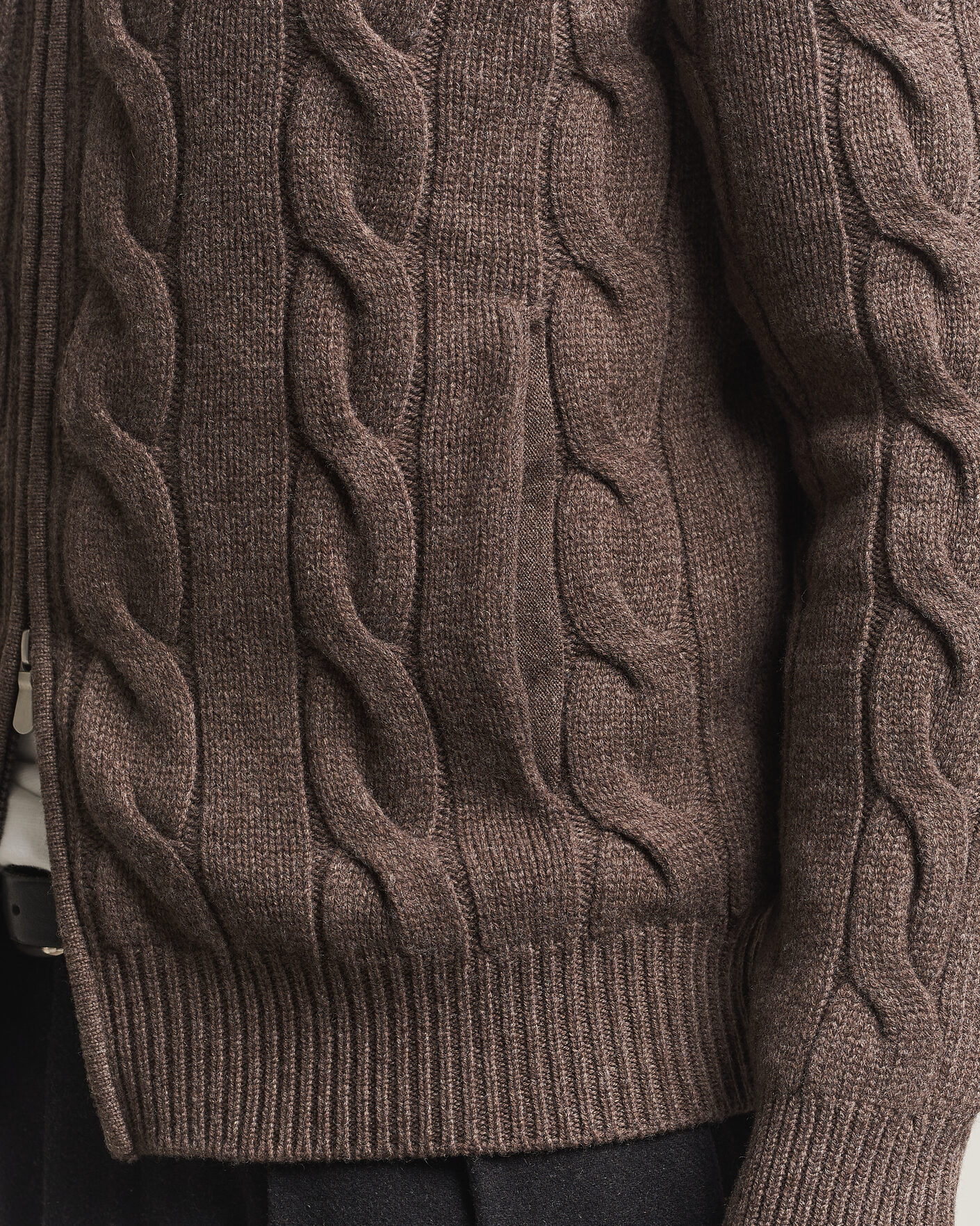 Hombres | Jerséis y prendas de punto | Gran Sasso | Wool/Cashmere Cable Full Zip Dark Brown Melange
