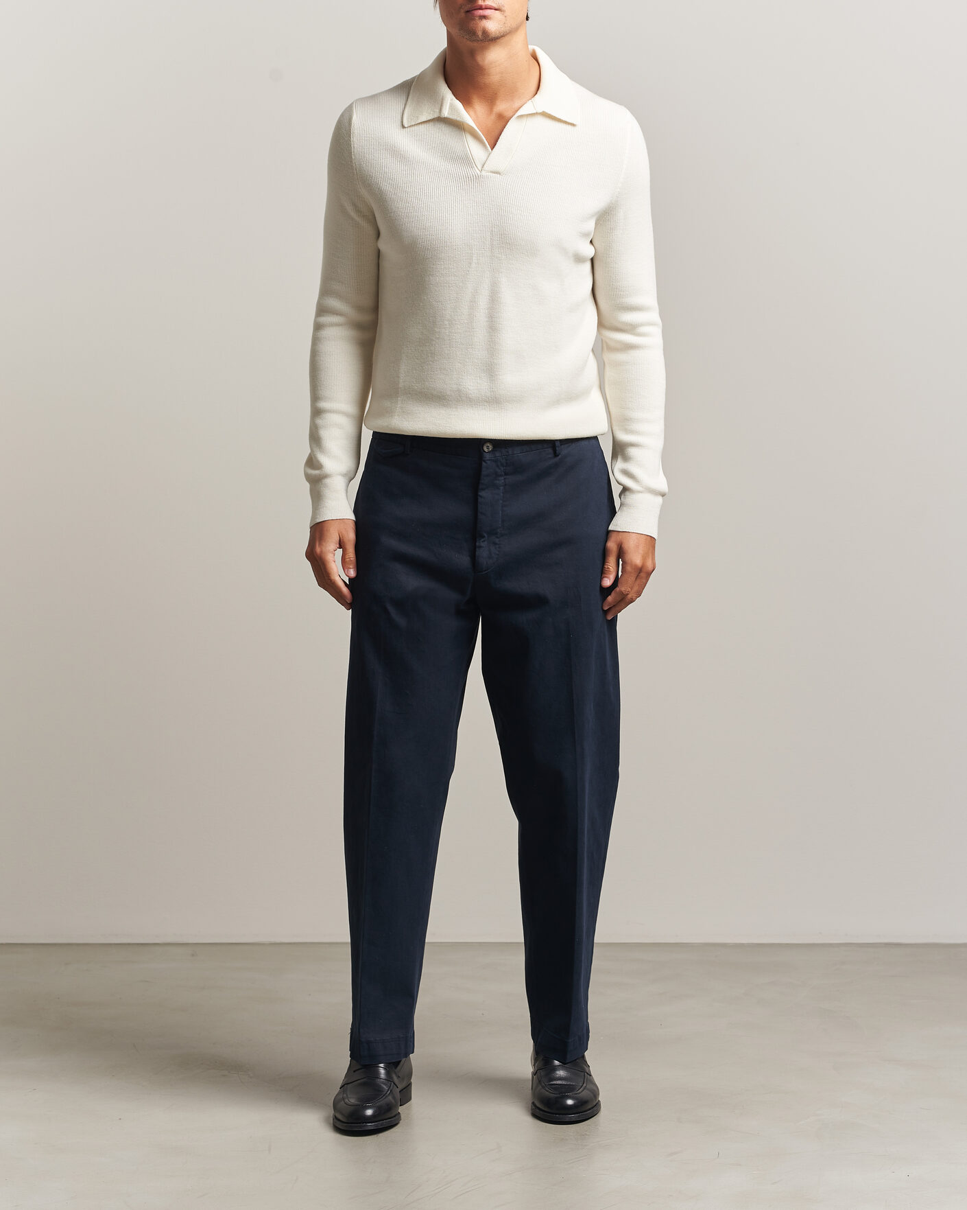 Hombres | Jerséis y prendas de punto | Gran Sasso | Merino Knitted Polo Cream