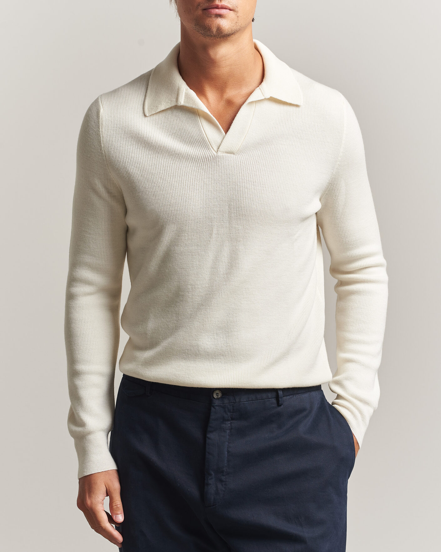 Hombres | Jerséis y prendas de punto | Gran Sasso | Merino Knitted Polo Cream