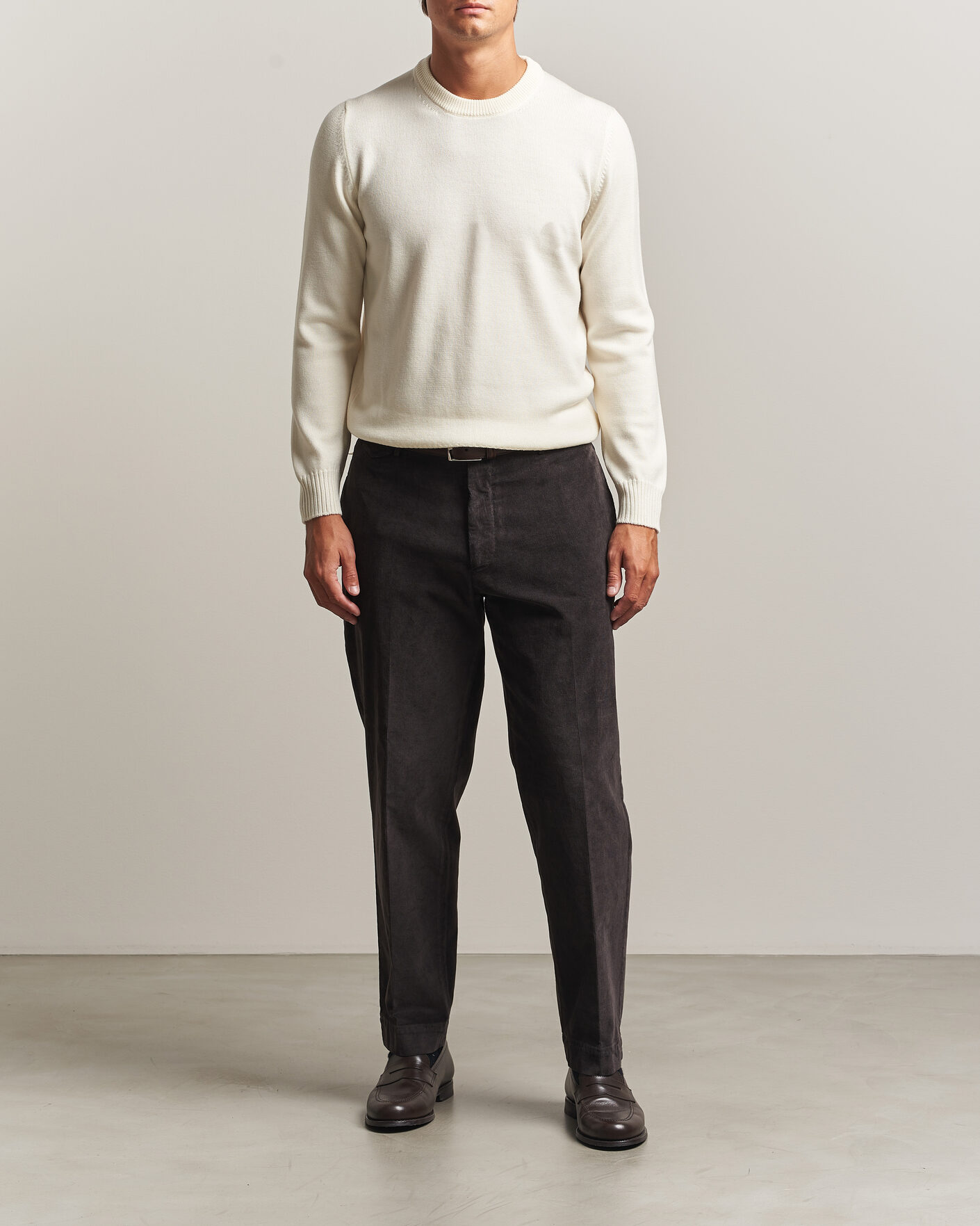 Hombres | Jerséis y prendas de punto | Gran Sasso | Merino Knitted Crew Neck Cream