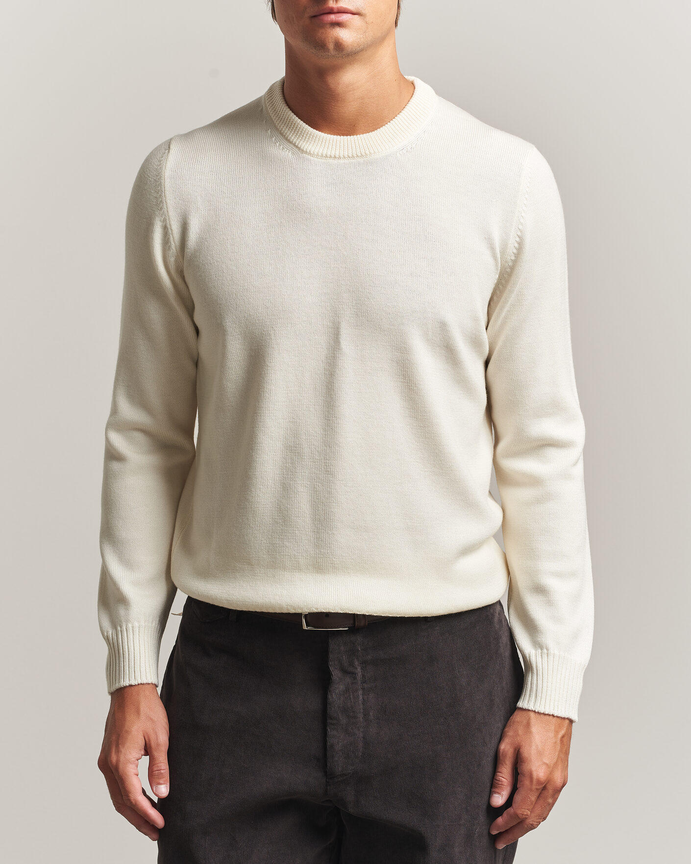 Hombres | Jerséis y prendas de punto | Gran Sasso | Merino Knitted Crew Neck Cream
