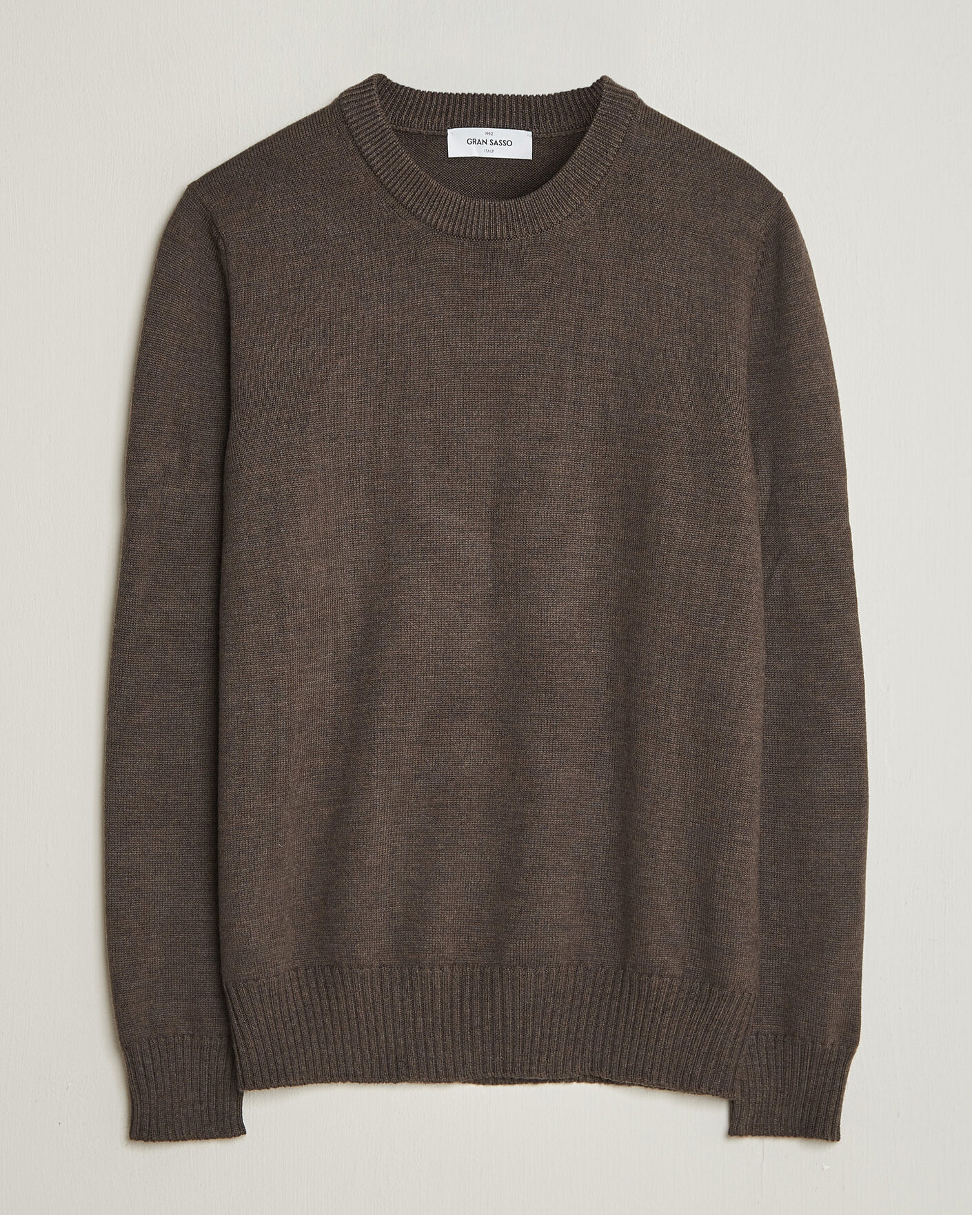Hombres | Jerséis y prendas de punto | Gran Sasso | Merino Knitted Crew Neck Brown Melange