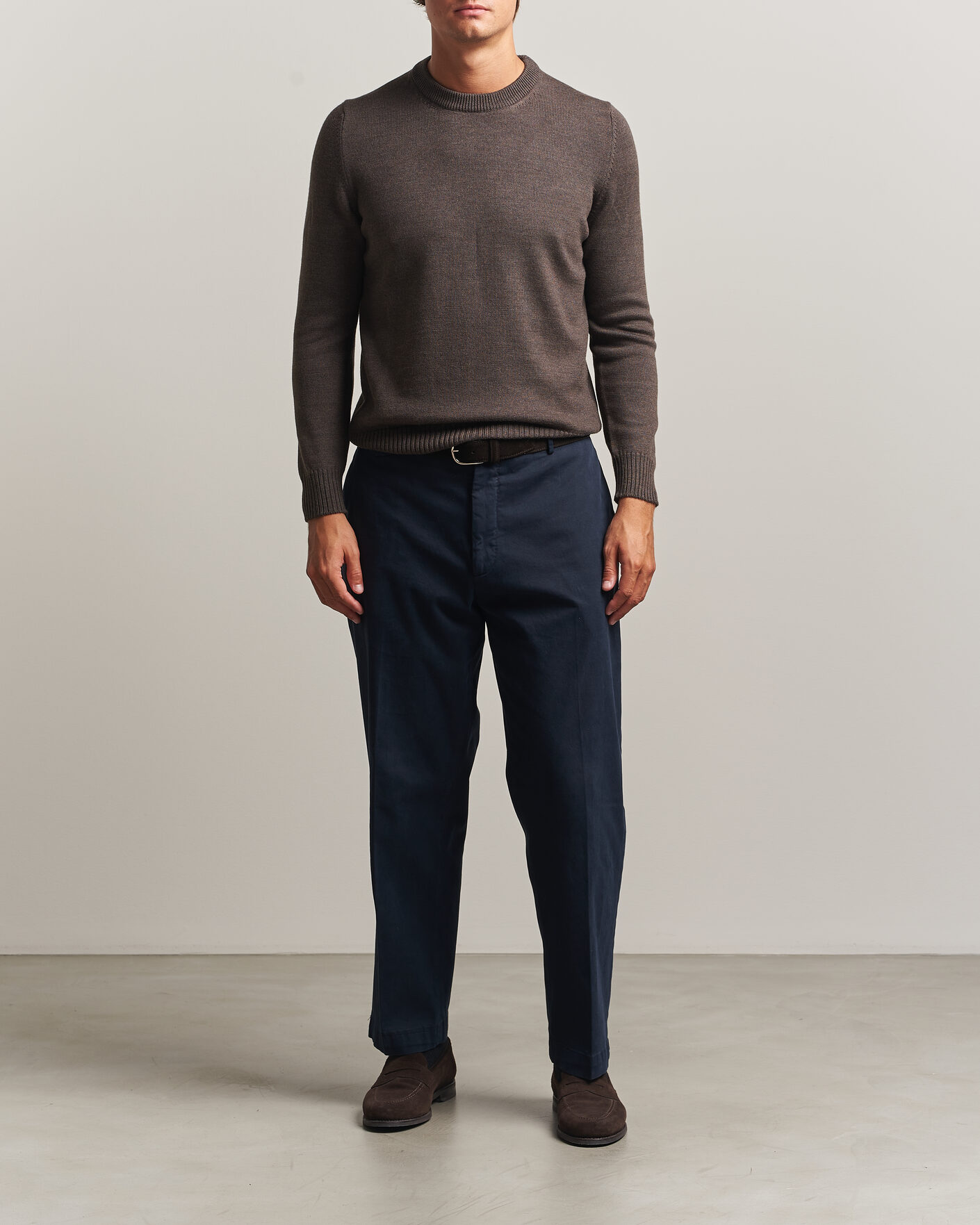 Hombres | Jerséis y prendas de punto | Gran Sasso | Merino Knitted Crew Neck Brown Melange