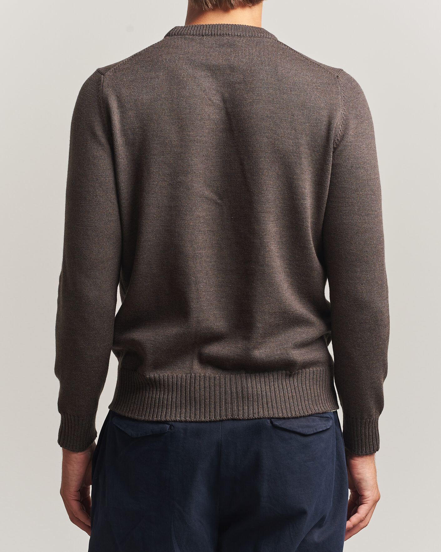 Hombres | Jerséis y prendas de punto | Gran Sasso | Merino Knitted Crew Neck Brown Melange