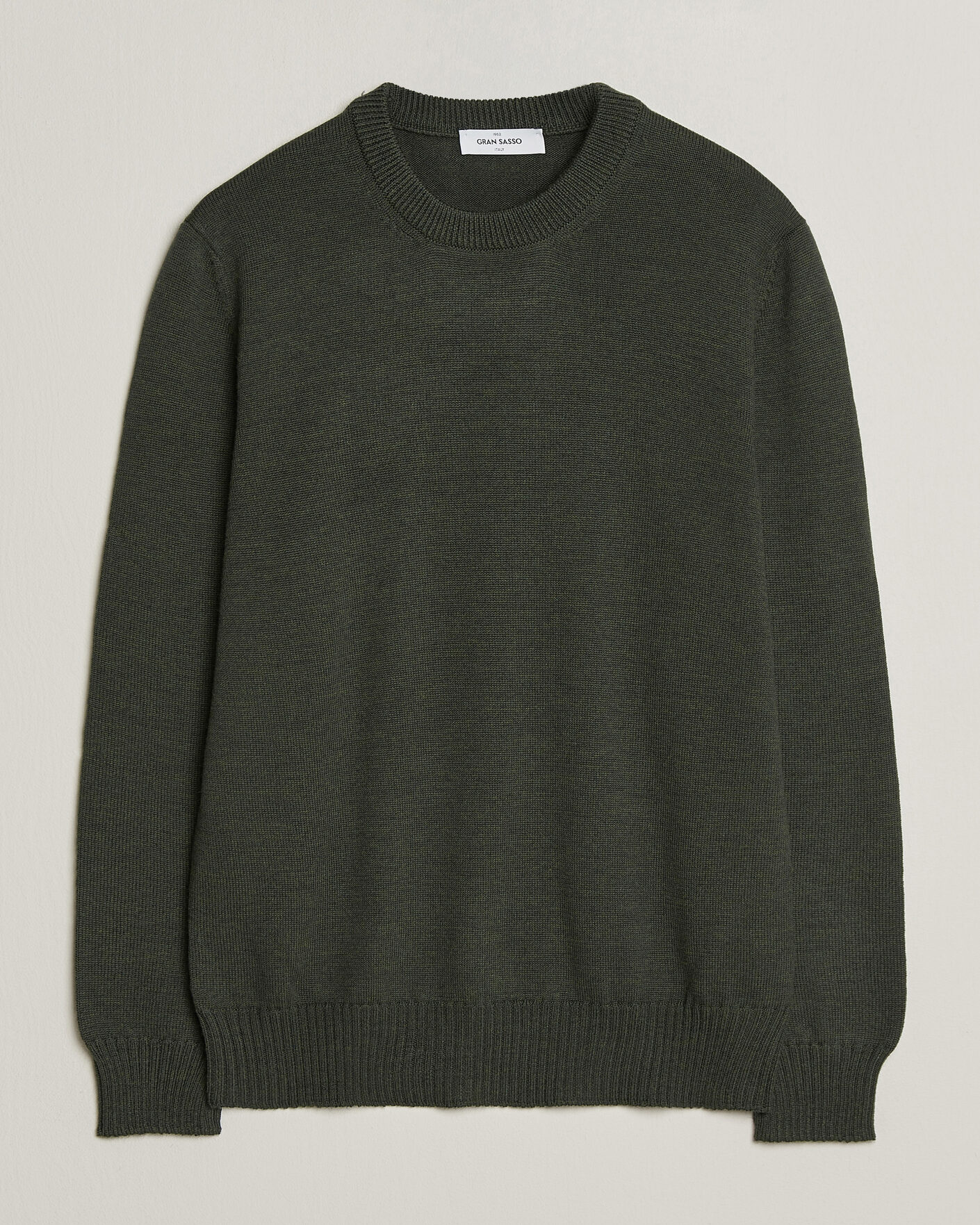 Hombres | Jerséis y prendas de punto | Gran Sasso | Merino Knitted Crew Neck Olive Melange