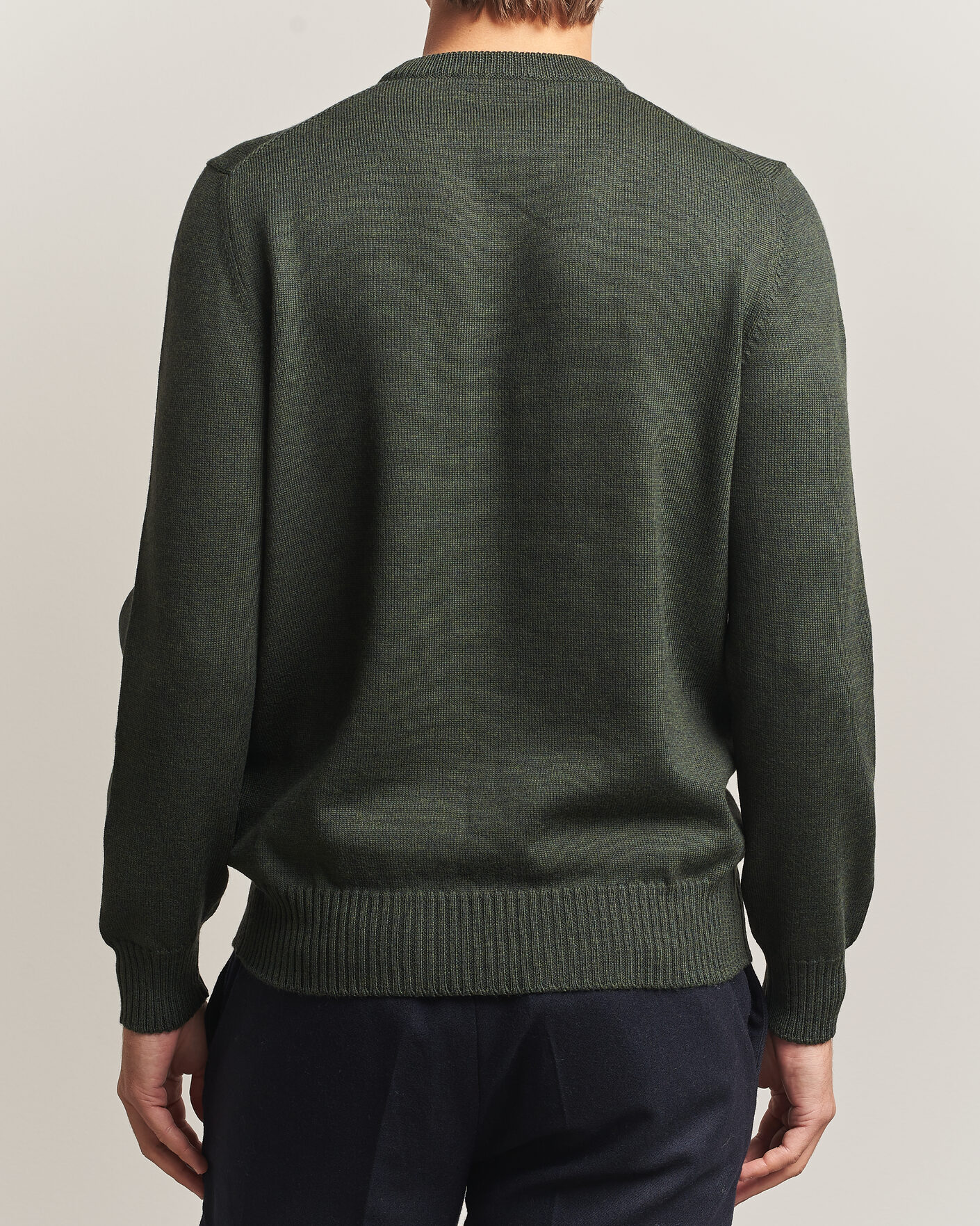 Hombres | Jerséis y prendas de punto | Gran Sasso | Merino Knitted Crew Neck Olive Melange