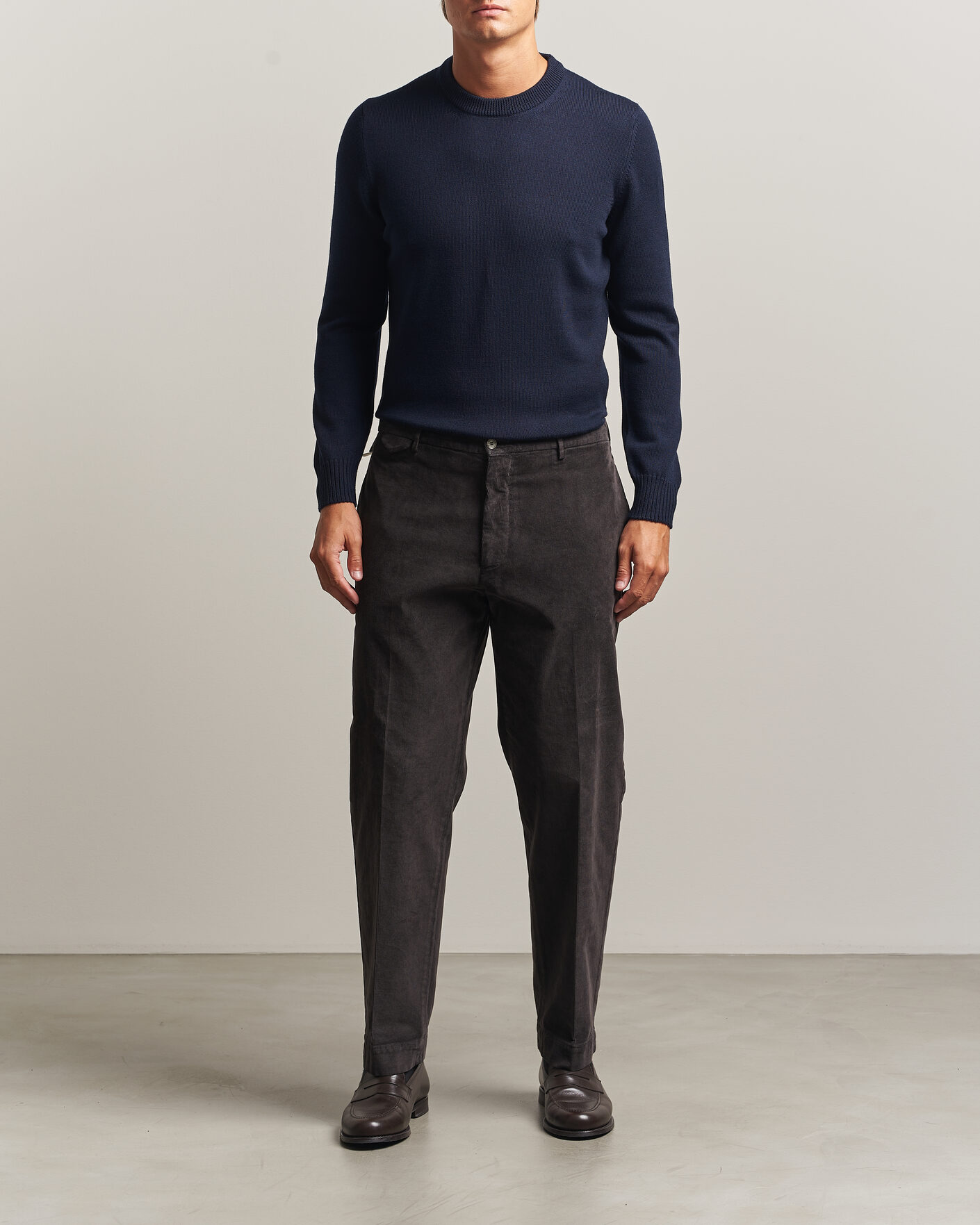Hombres | Jerséis y prendas de punto | Gran Sasso | Merino Knitted Crew Neck Navy