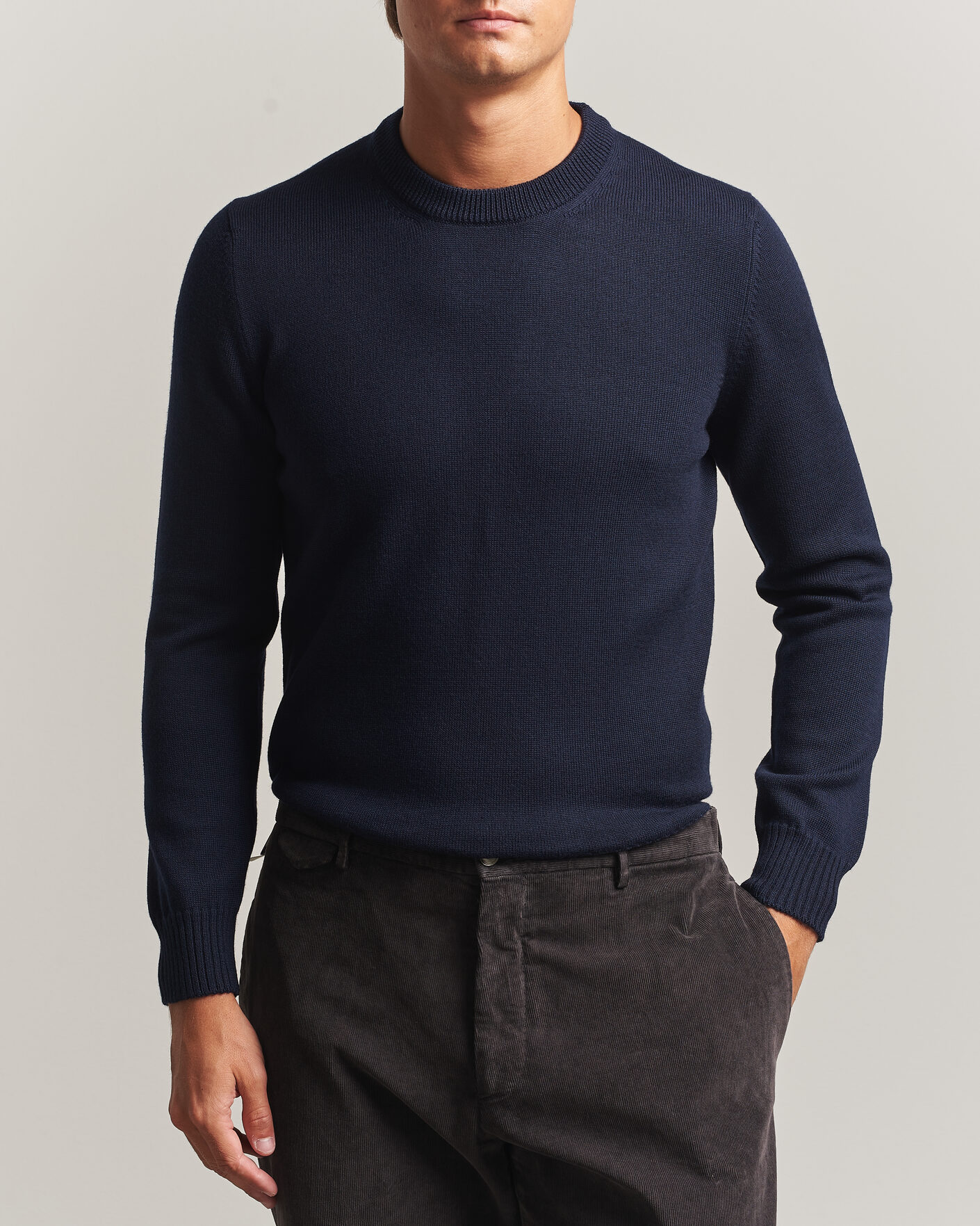 Hombres | Jerséis y prendas de punto | Gran Sasso | Merino Knitted Crew Neck Navy