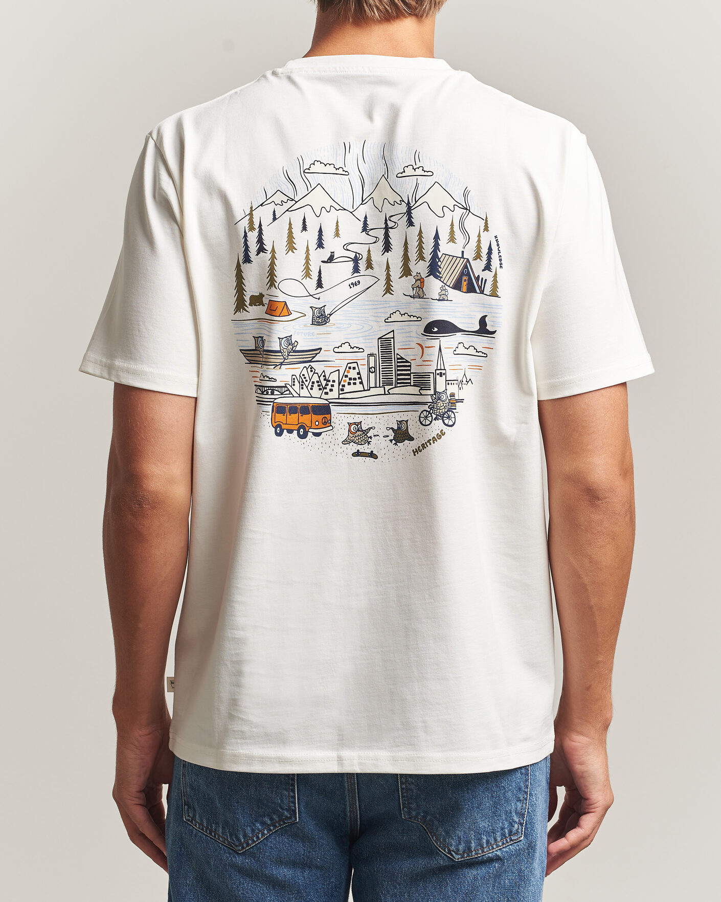 Hombres | Camisetas | KnowledgeCotton Apparel | Back Print T-Shirt Egret
