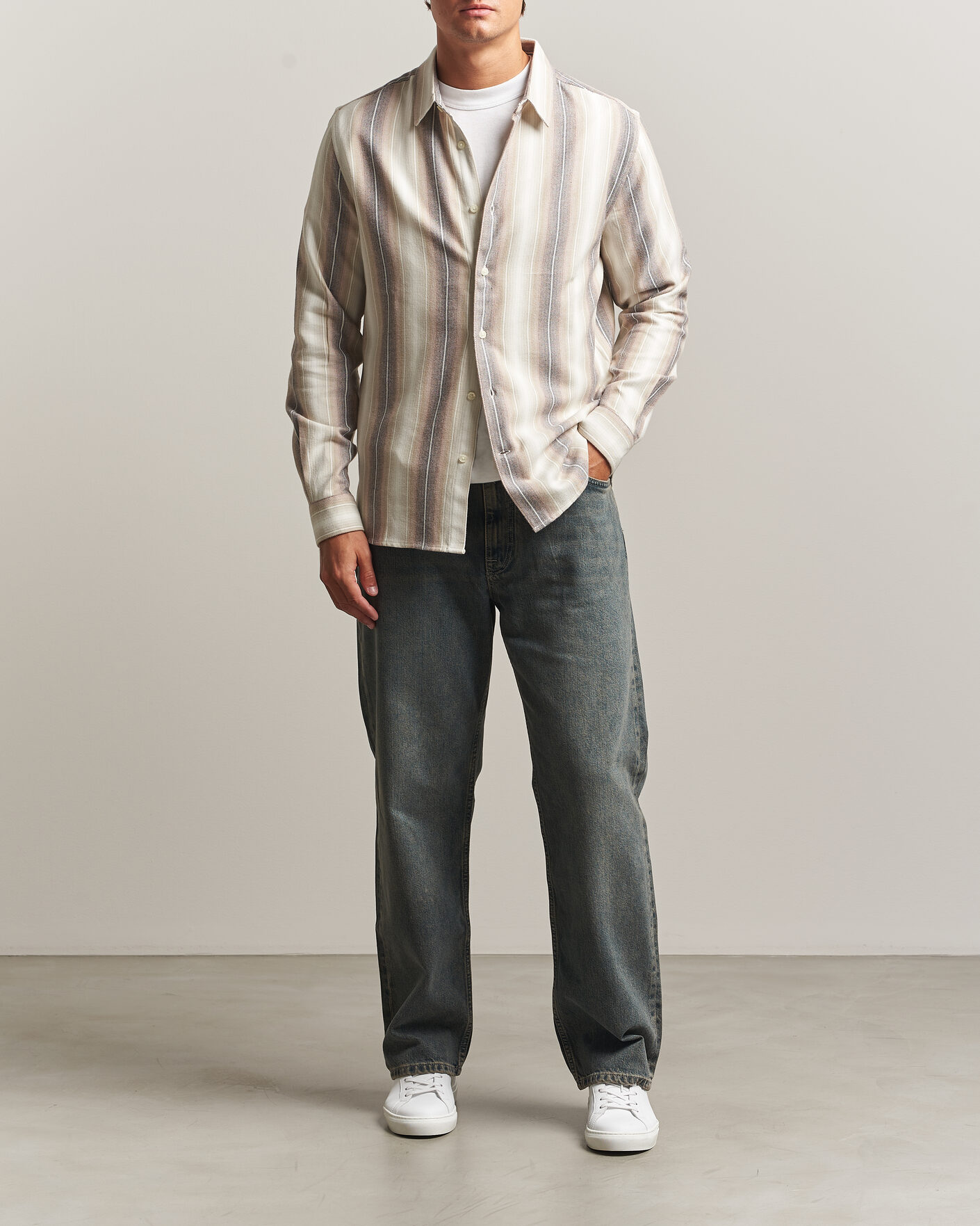 Hombres | Camisas | KnowledgeCotton Apparel | Dune Regular Stripe Shirt Creme