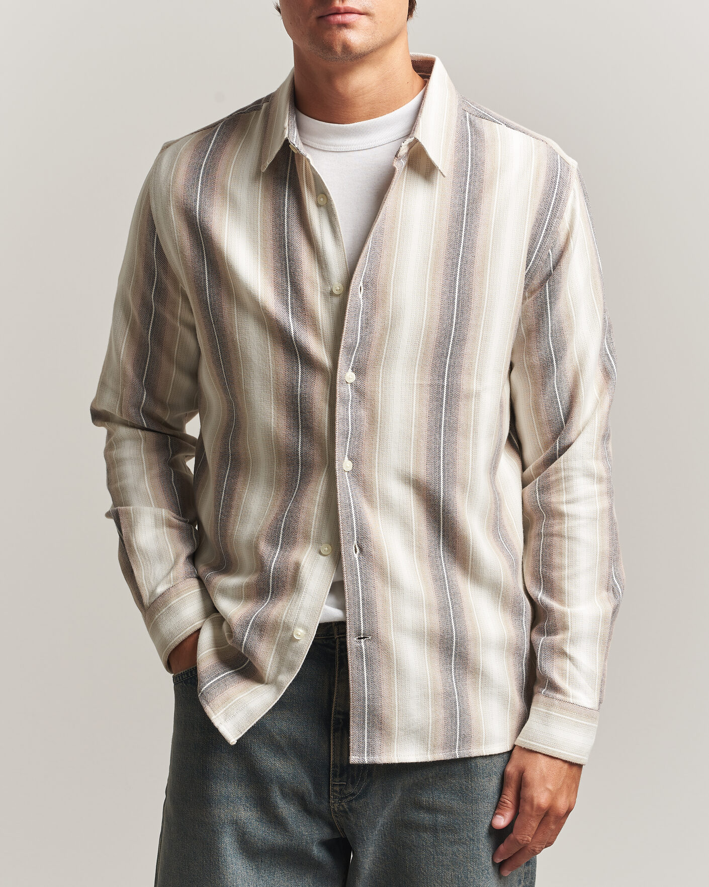 Hombres | Camisas | KnowledgeCotton Apparel | Dune Regular Stripe Shirt Creme