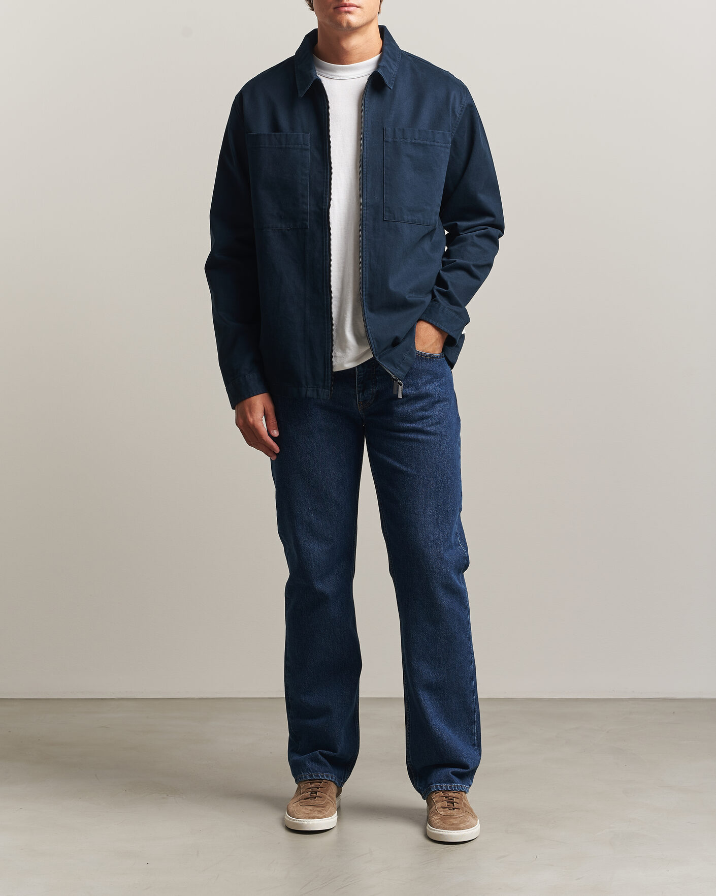 Hombres | Camisas | KnowledgeCotton Apparel | Twill Zip Overshirt Total Eclipse