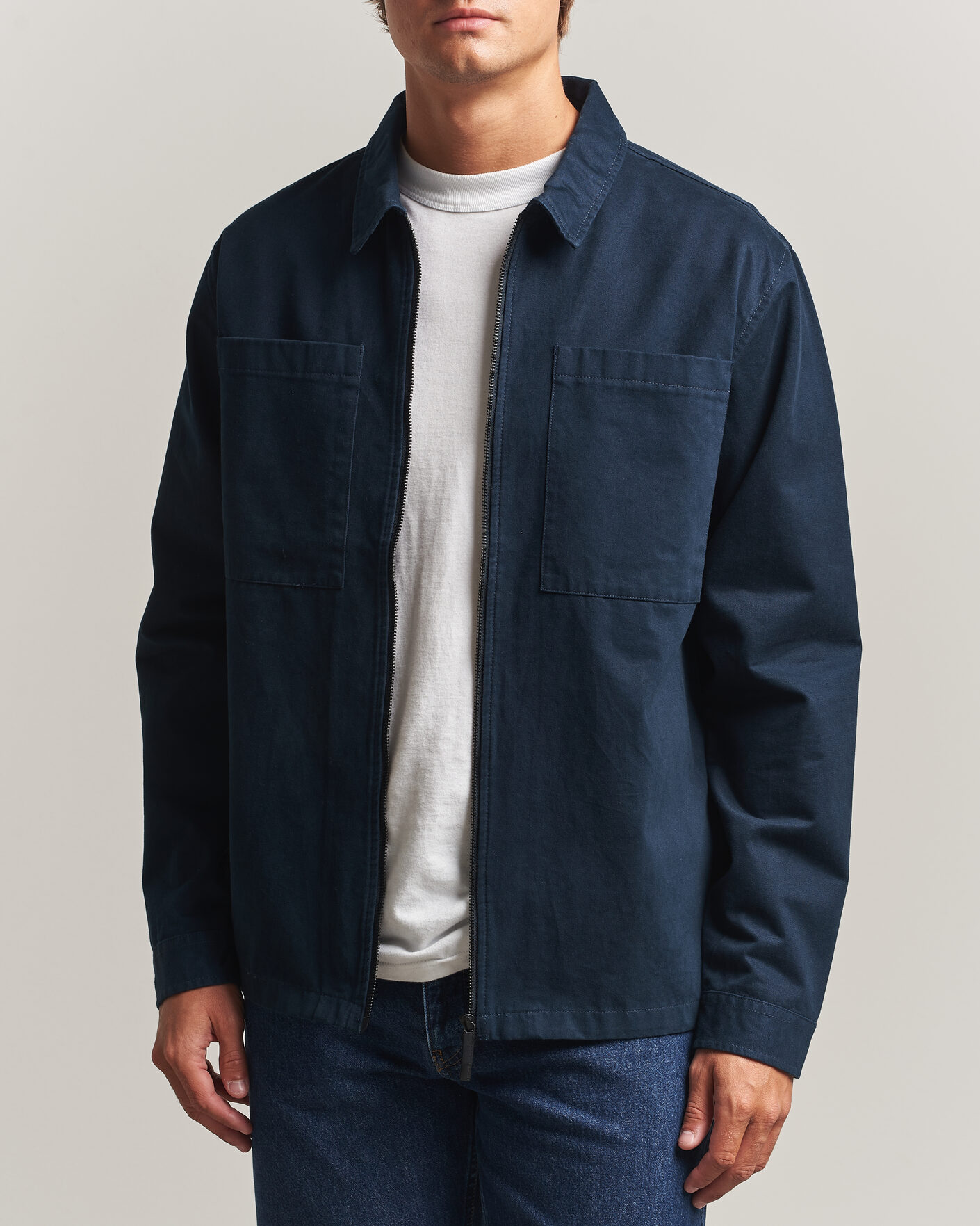 Hombres | Camisas | KnowledgeCotton Apparel | Twill Zip Overshirt Total Eclipse