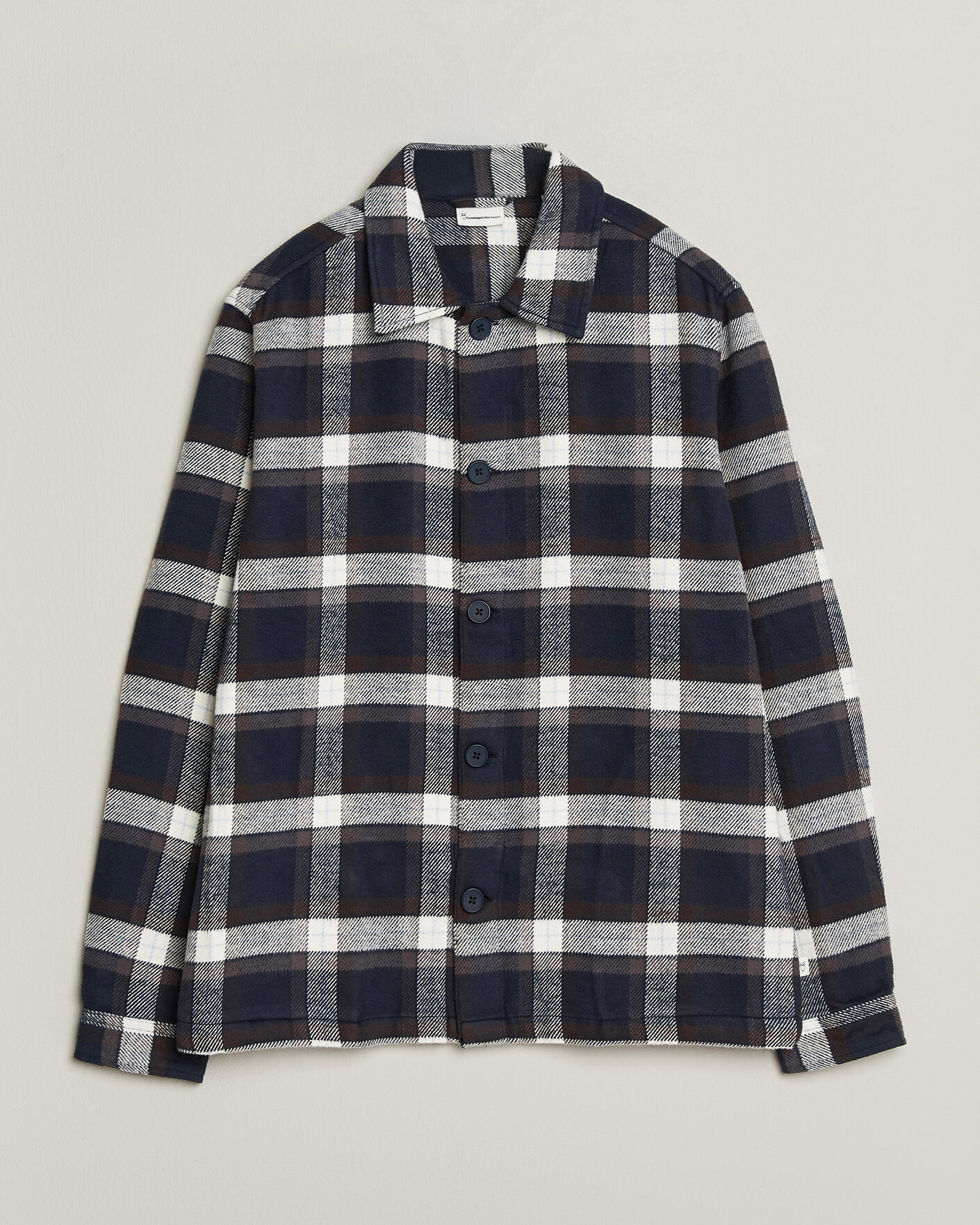 Hombres | Camisas | KnowledgeCotton Apparel | Flannel Check Overshirt Navy