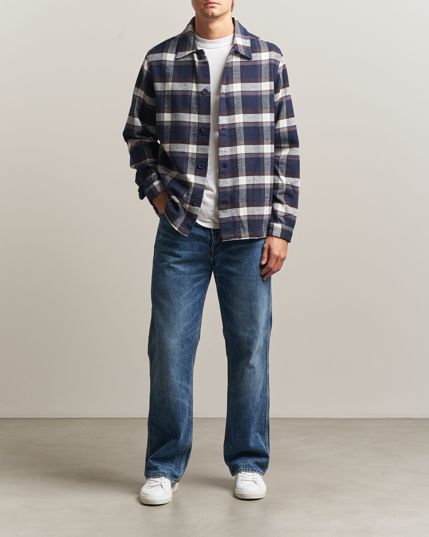 Hombres | Camisas | KnowledgeCotton Apparel | Flannel Check Overshirt Navy