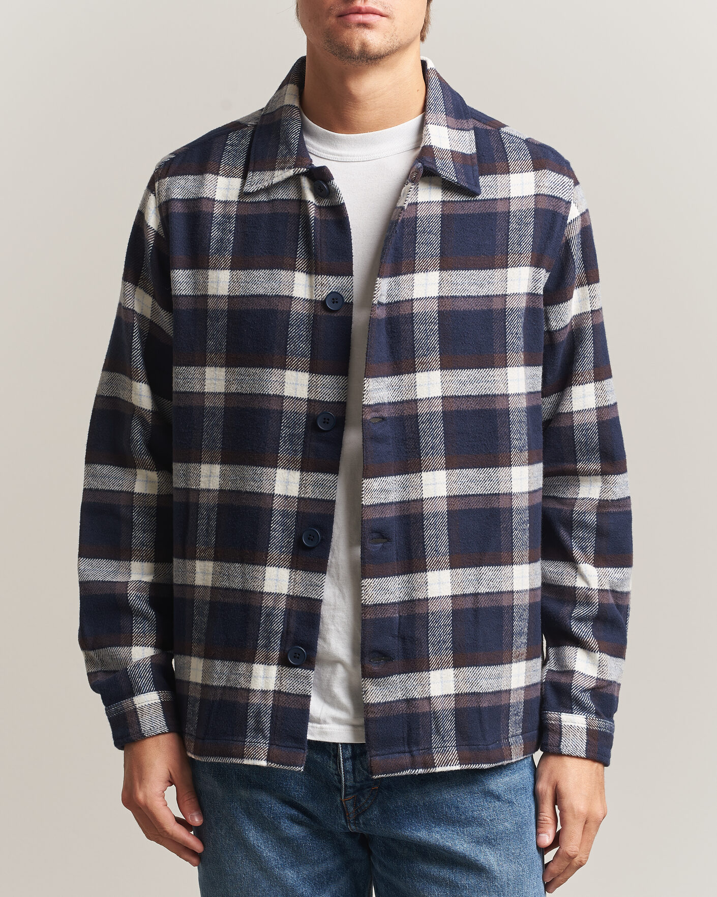Hombres | Camisas | KnowledgeCotton Apparel | Flannel Check Overshirt Navy