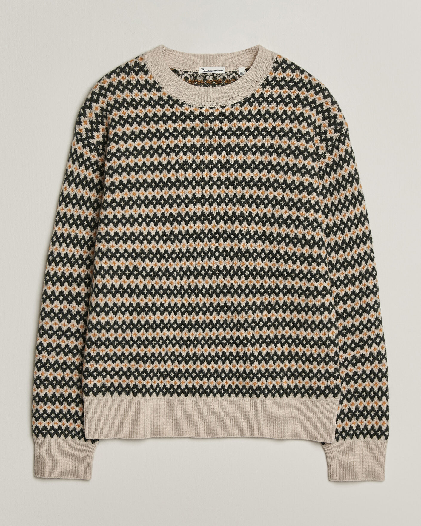 Hombres | Jerséis y prendas de punto | KnowledgeCotton Apparel | Lambswool Jaquard Sweater Green