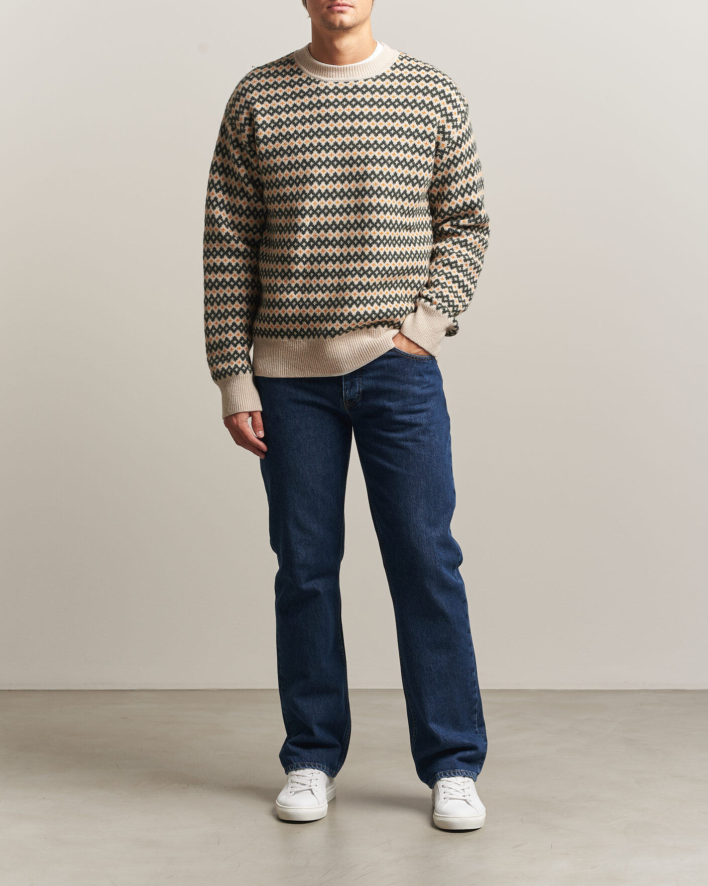 Hombres | Jerséis y prendas de punto | KnowledgeCotton Apparel | Lambswool Jaquard Sweater Green