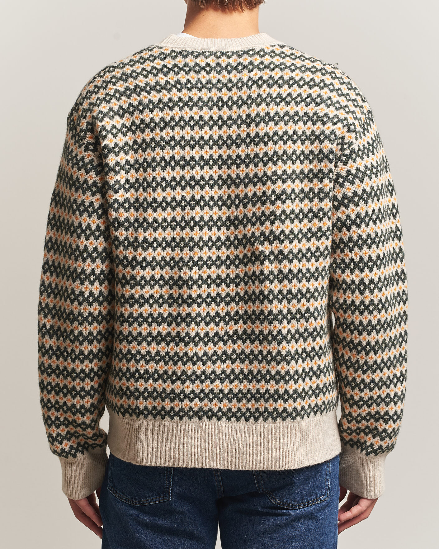 Hombres | Jerséis y prendas de punto | KnowledgeCotton Apparel | Lambswool Jaquard Sweater Green