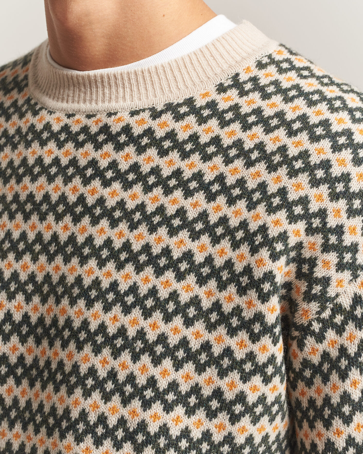 Hombres | Jerséis y prendas de punto | KnowledgeCotton Apparel | Lambswool Jaquard Sweater Green