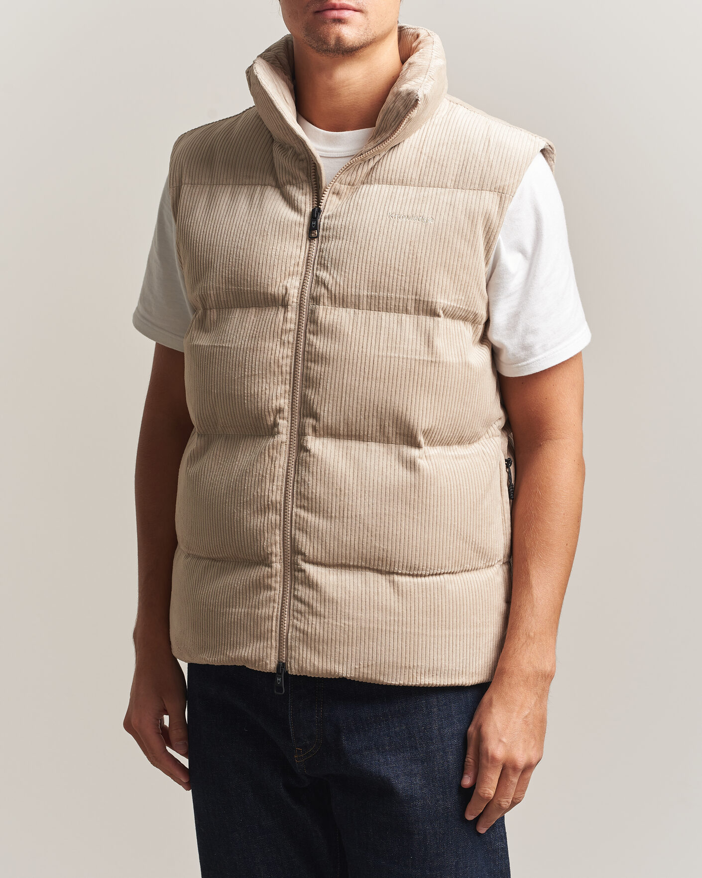 Hombres | Chalecos | KnowledgeCotton Apparel | Corduroy Puffer Vest Light Feather Grey