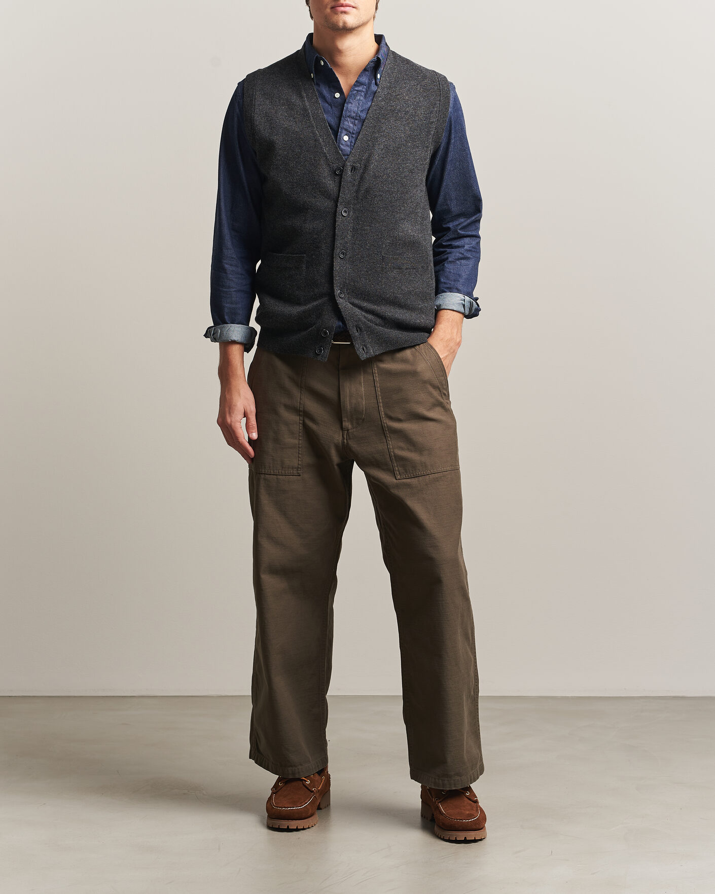 Hombres | Jerséis y prendas de punto | BEAMS PLUS | Button Knit Vest Charcoal