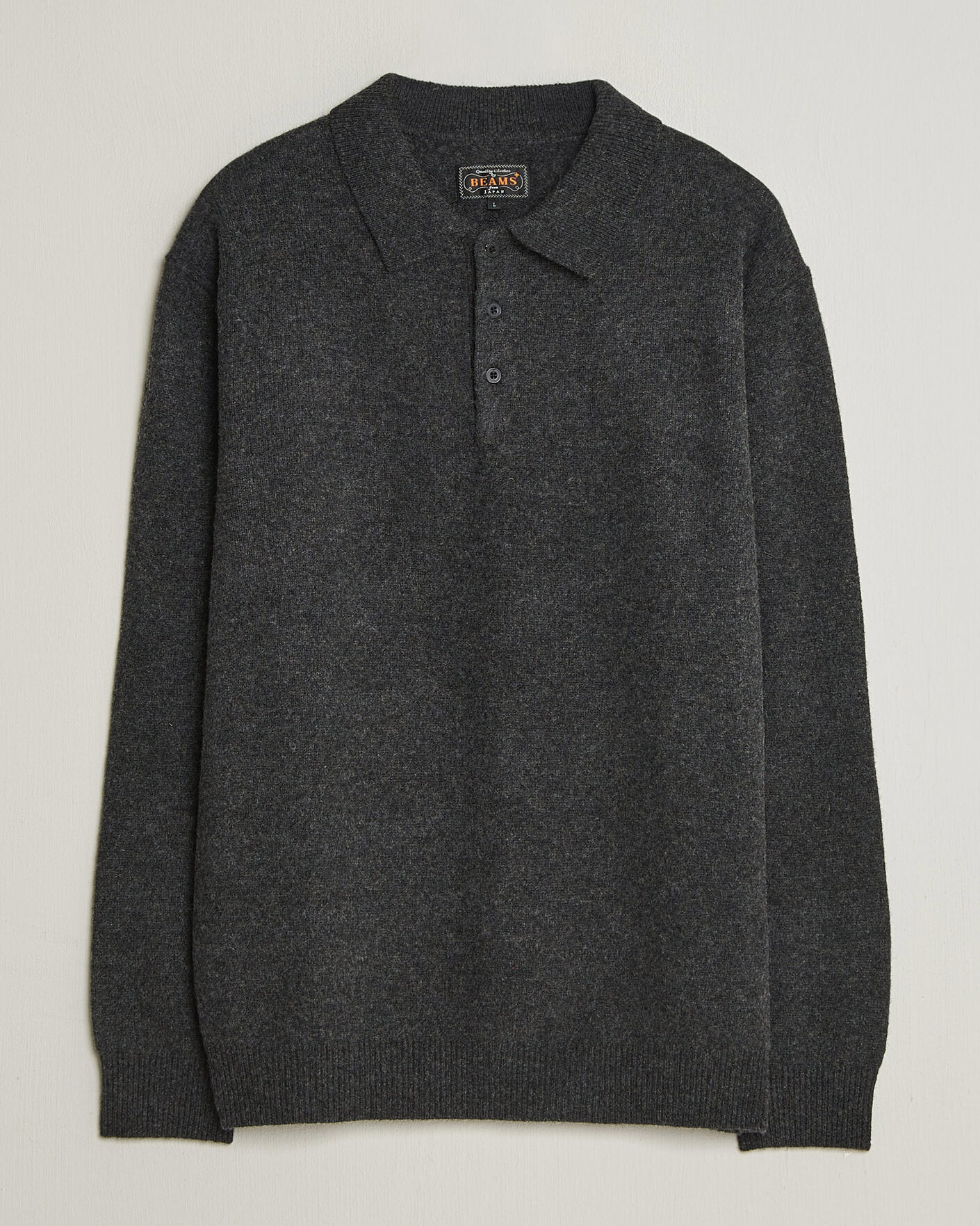 Hombres | Jerséis y prendas de punto | BEAMS PLUS | Knitted Wool Polo Charcoal