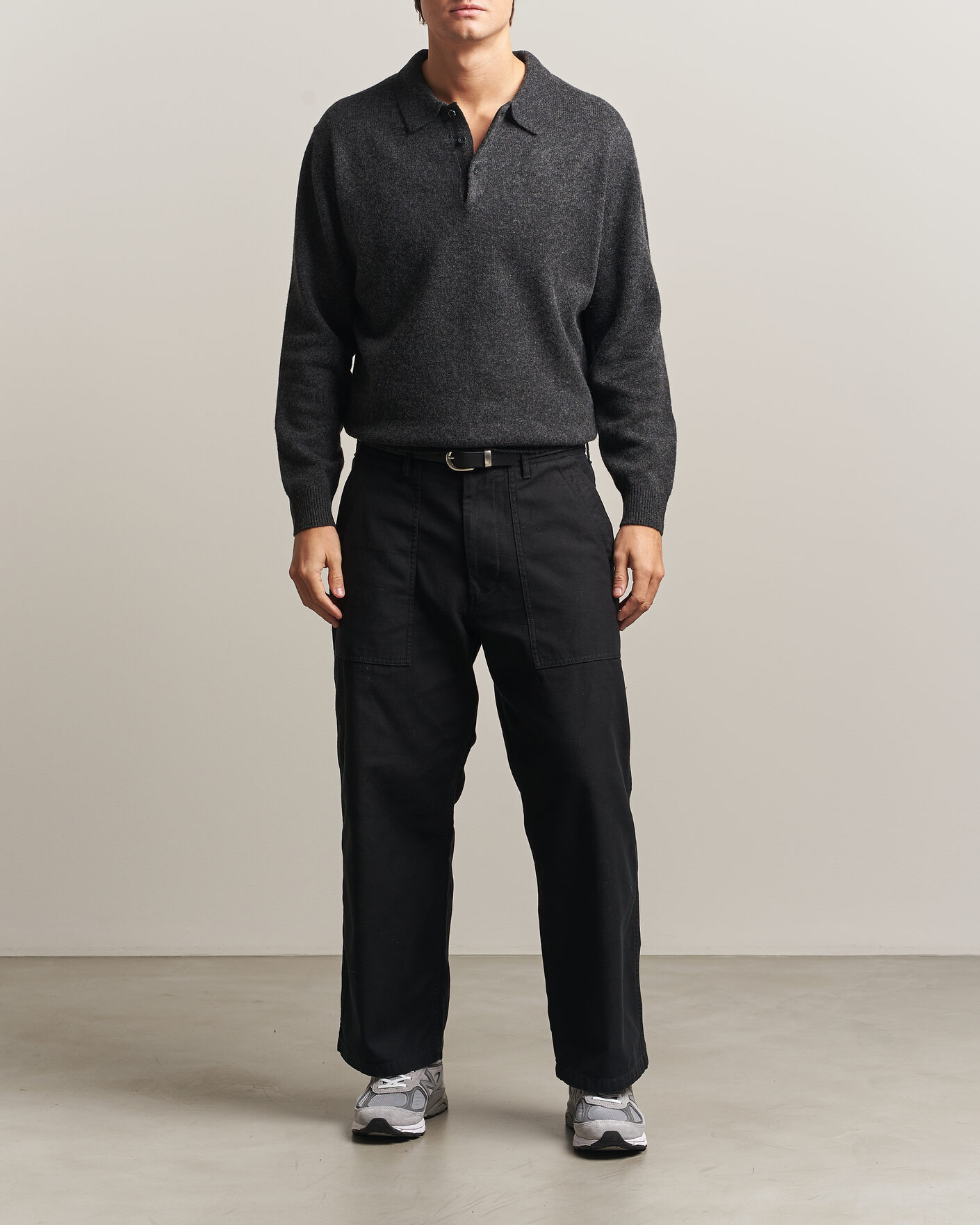 Hombres | Jerséis y prendas de punto | BEAMS PLUS | Knitted Wool Polo Charcoal