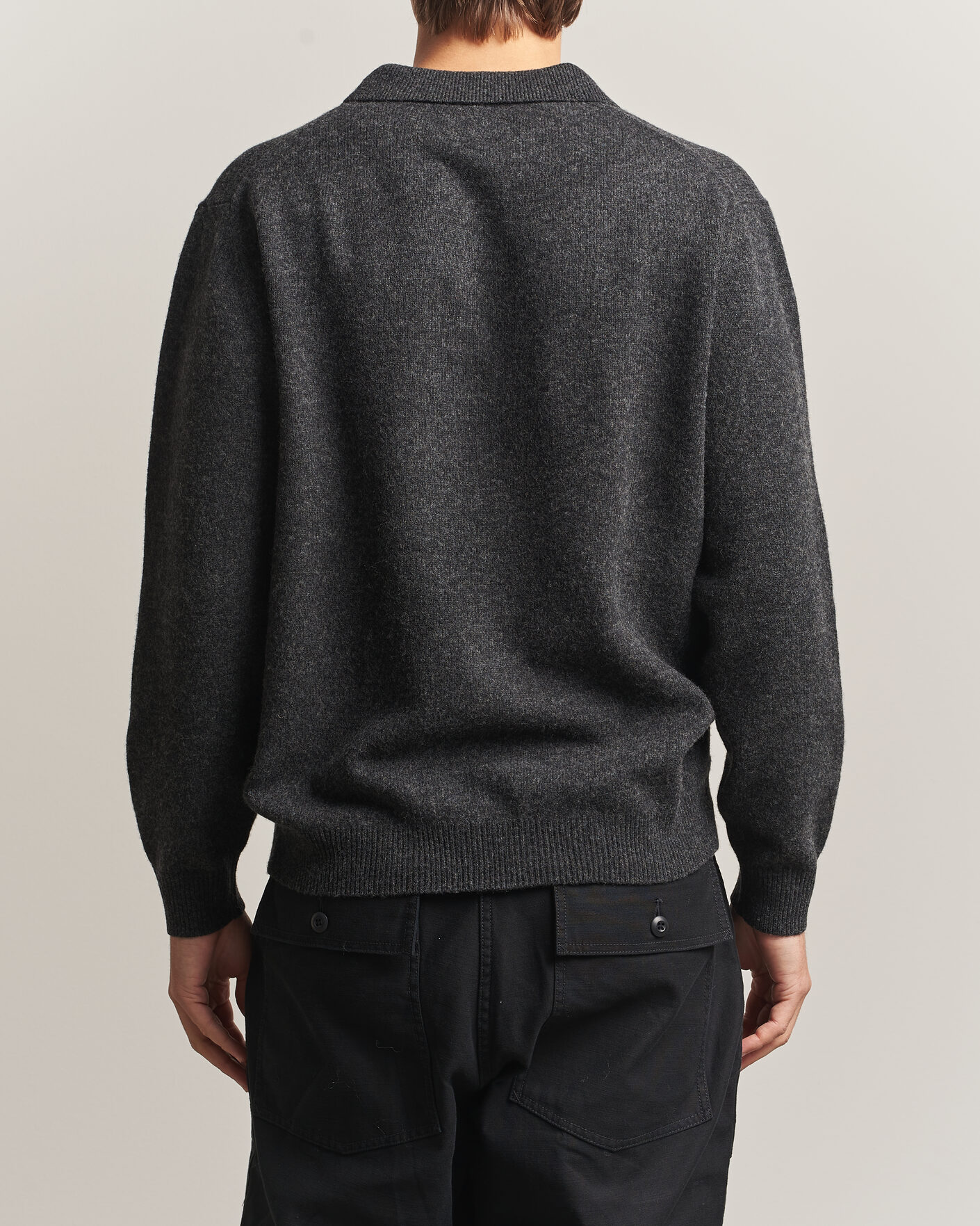 Hombres | Jerséis y prendas de punto | BEAMS PLUS | Knitted Wool Polo Charcoal
