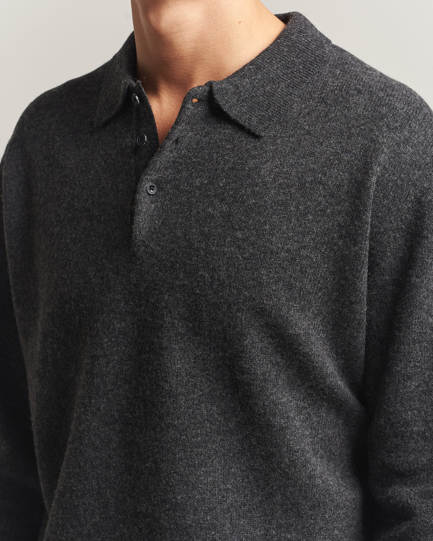 Hombres | Jerséis y prendas de punto | BEAMS PLUS | Knitted Wool Polo Charcoal