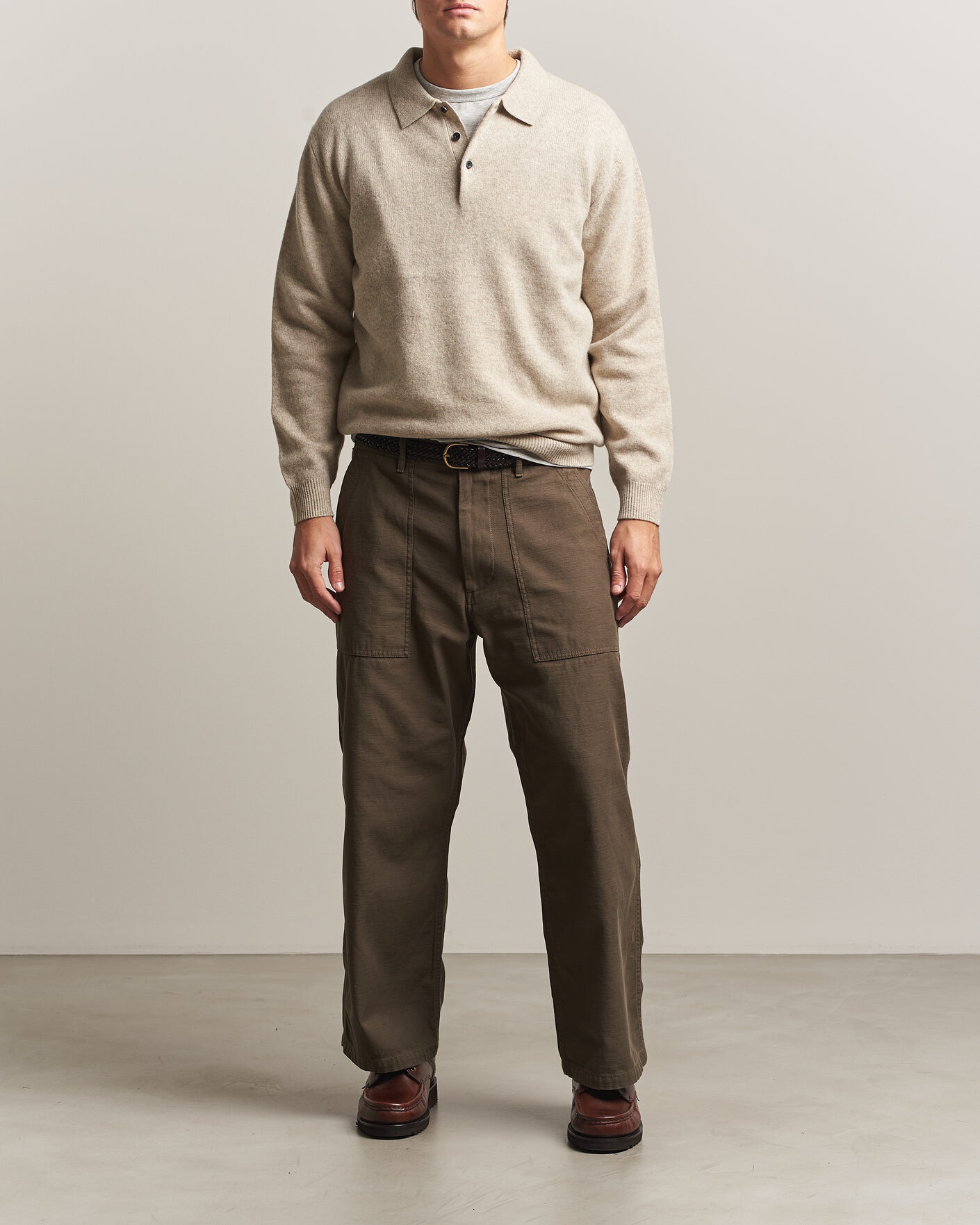 Hombres | Jerséis y prendas de punto | BEAMS PLUS | Knitted Wool Polo Beige