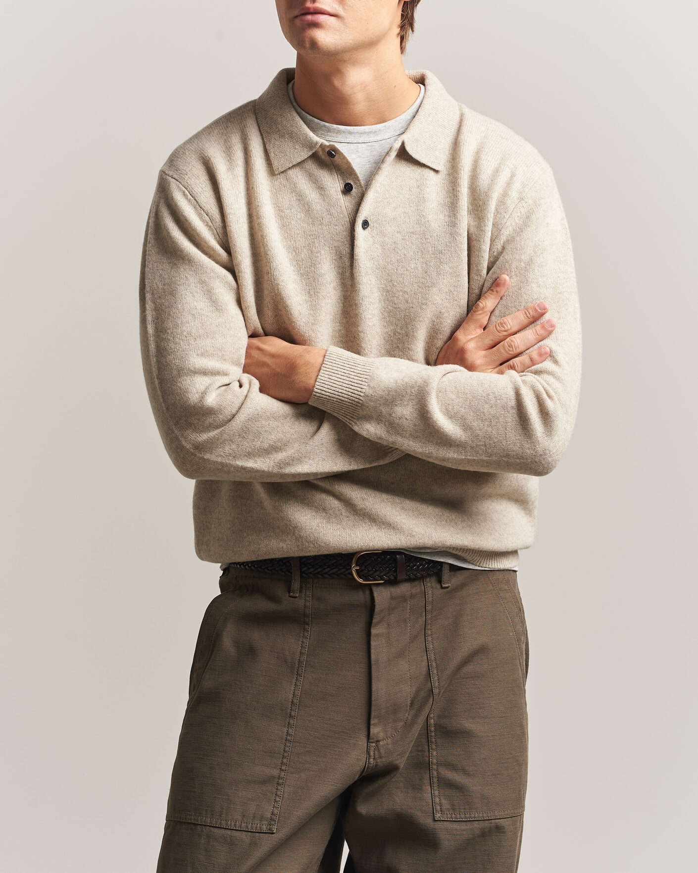 Hombres | Jerséis y prendas de punto | BEAMS PLUS | Knitted Wool Polo Beige