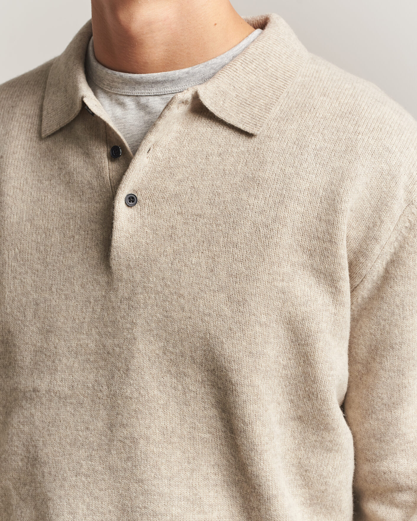 Hombres | Jerséis y prendas de punto | BEAMS PLUS | Knitted Wool Polo Beige
