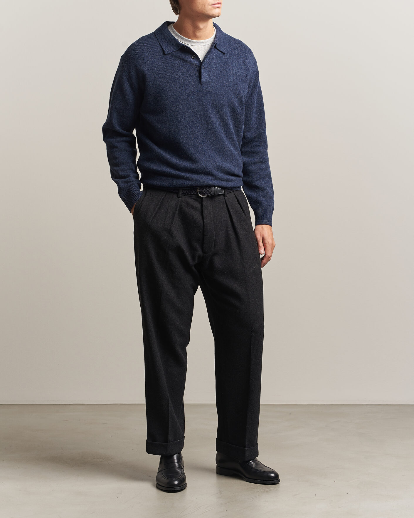 Hombres | Jerséis y prendas de punto | BEAMS PLUS | Knitted Wool Polo Navy