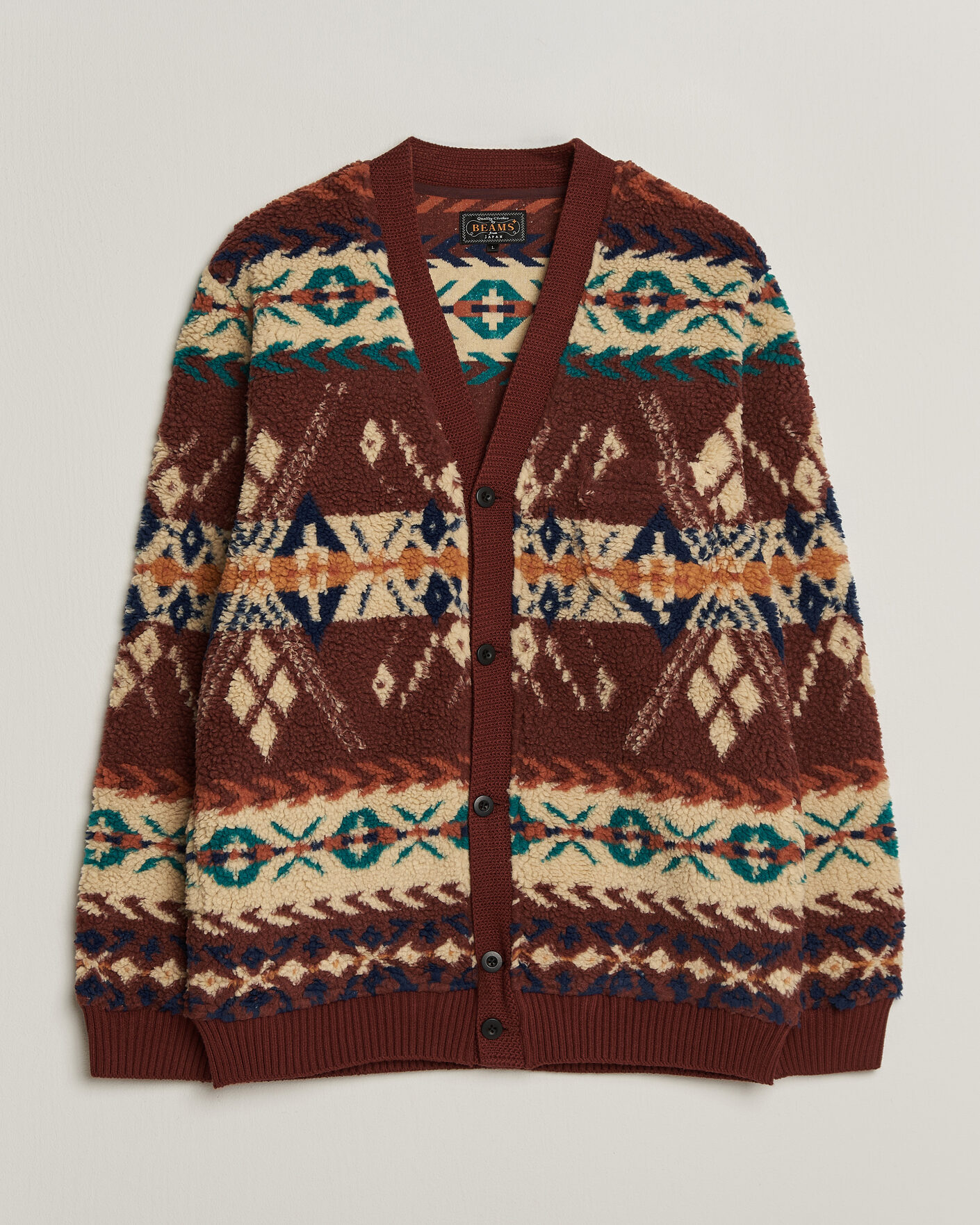 Hombres | Jerséis y prendas de punto | BEAMS PLUS | Boa Jacquard Cardigan Brown