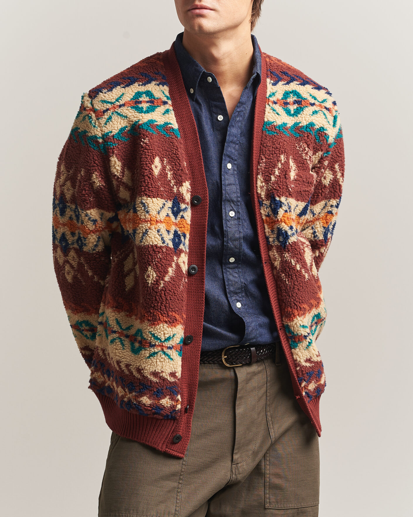 Hombres | Jerséis y prendas de punto | BEAMS PLUS | Boa Jacquard Cardigan Brown