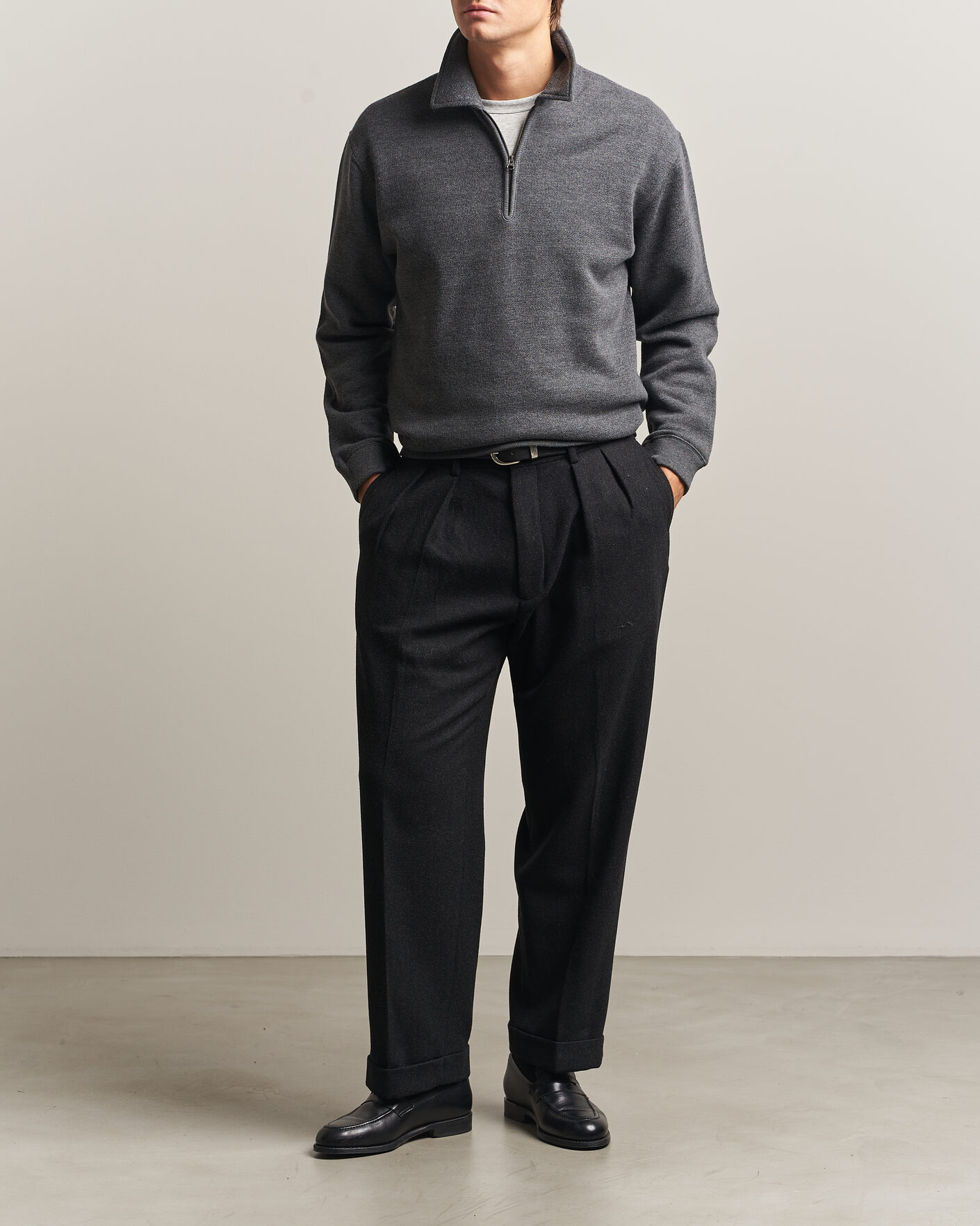 Hombres | Jerséis y prendas de punto | BEAMS PLUS | Wool/Cotton Half Zip Charcoal