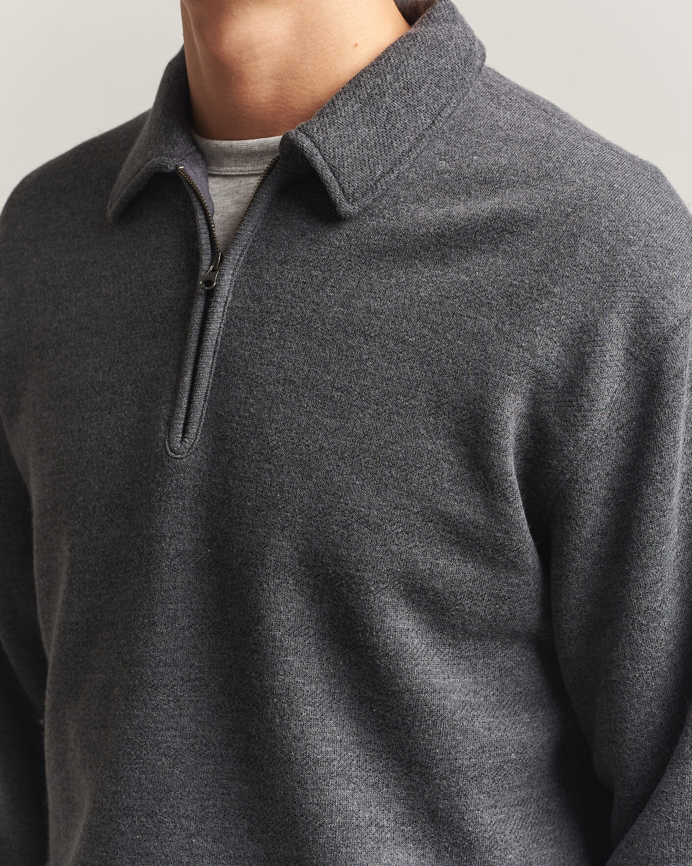 Hombres | Jerséis y prendas de punto | BEAMS PLUS | Wool/Cotton Half Zip Charcoal