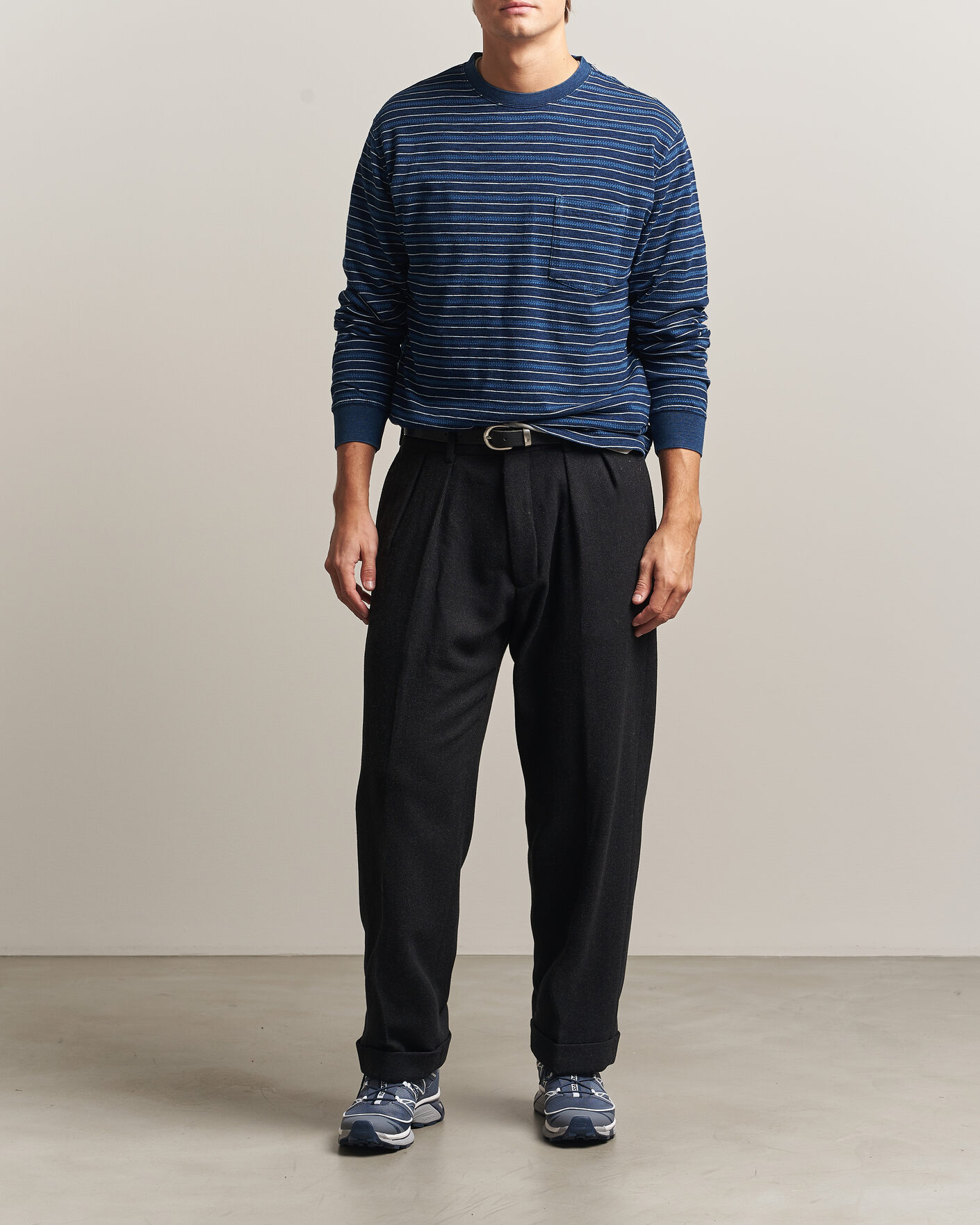 Hombres | Camisetas | BEAMS PLUS | Indigo Stripe LS T-Shirt Navy
