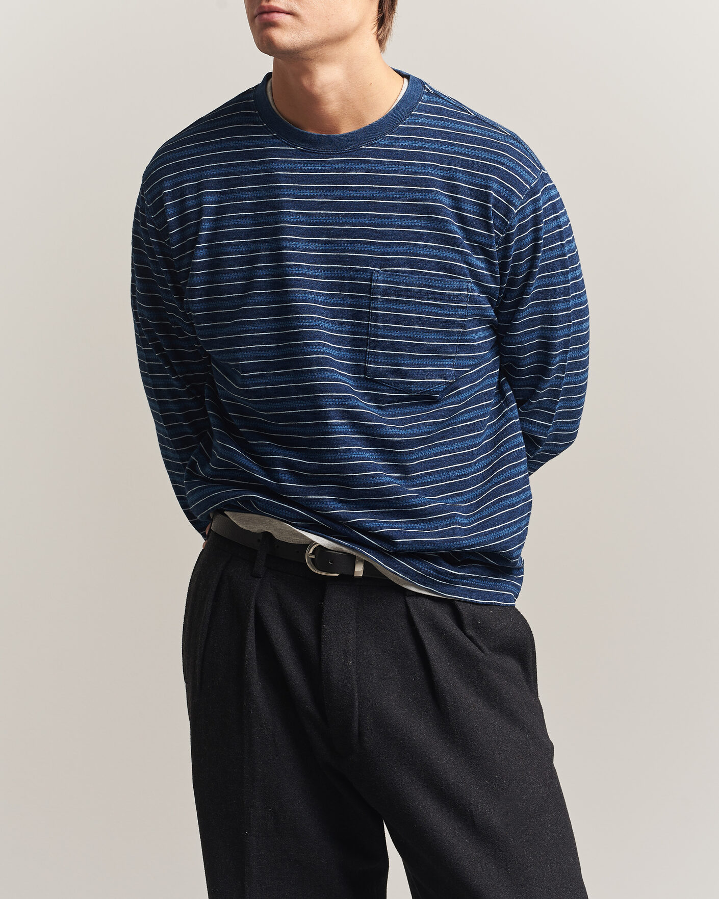 Hombres | Camisetas | BEAMS PLUS | Indigo Stripe LS T-Shirt Navy