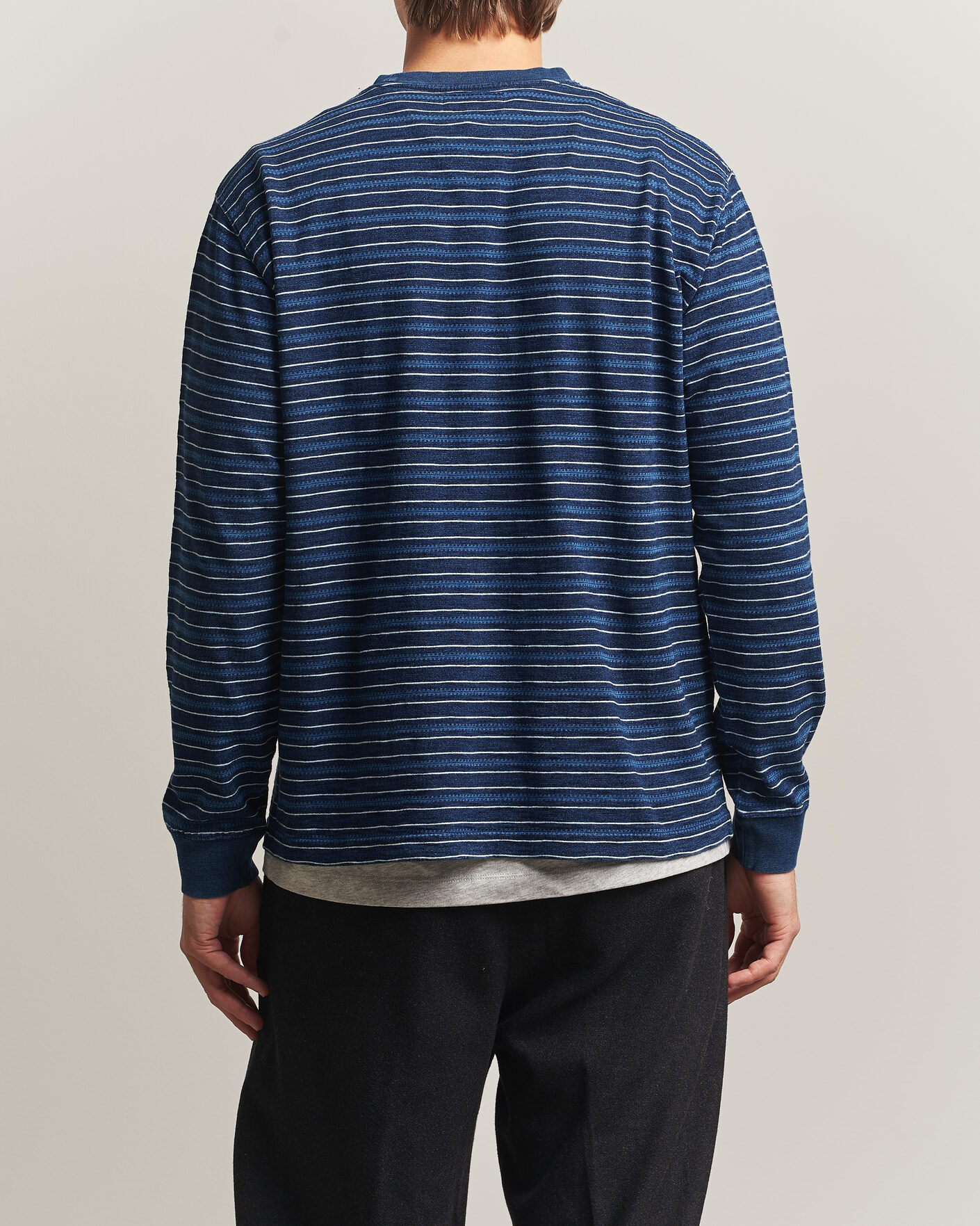 Hombres | Camisetas | BEAMS PLUS | Indigo Stripe LS T-Shirt Navy